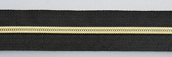 Dragkedja 6 mm spiral, "Metall-lock" svart/guld, metervara