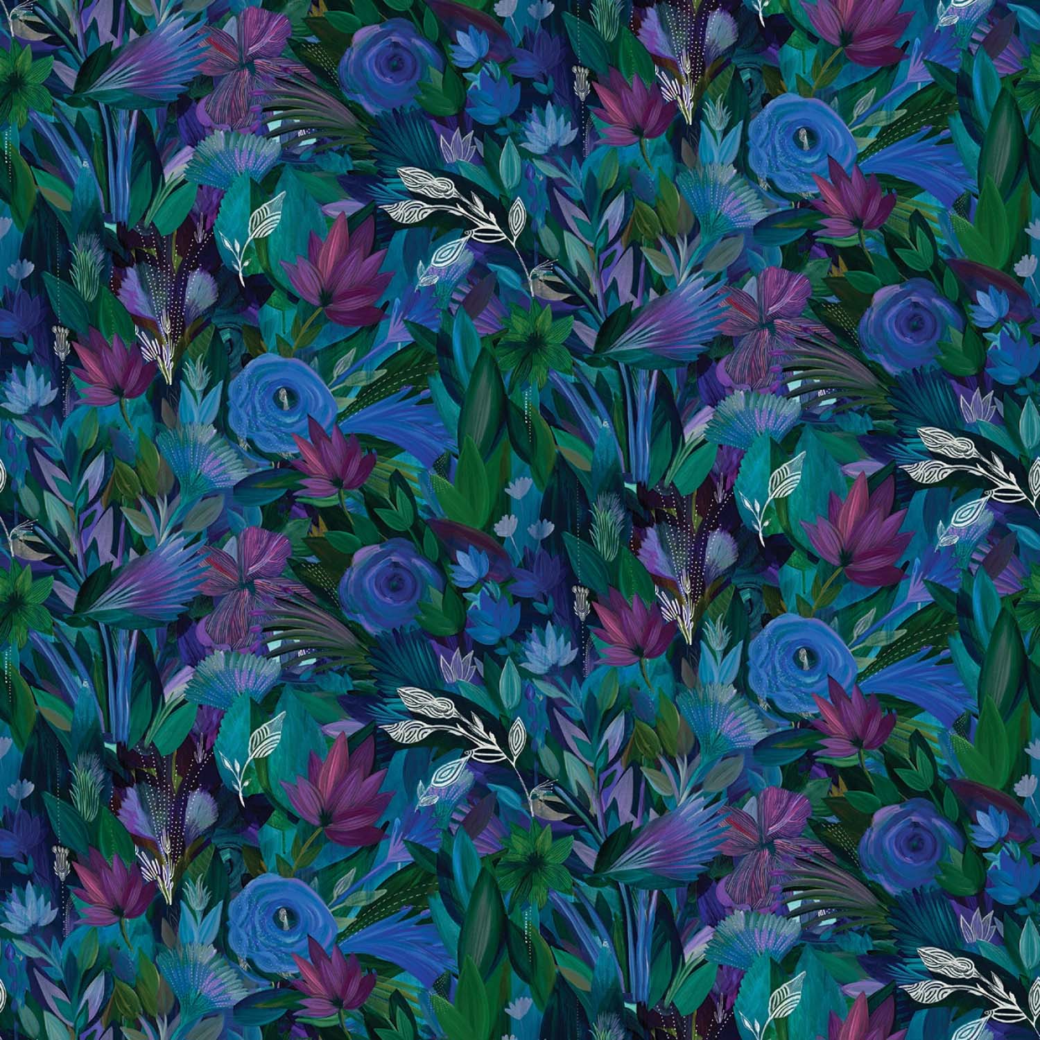 Tyg: Feathered Floral Multi - Gentle Warriors