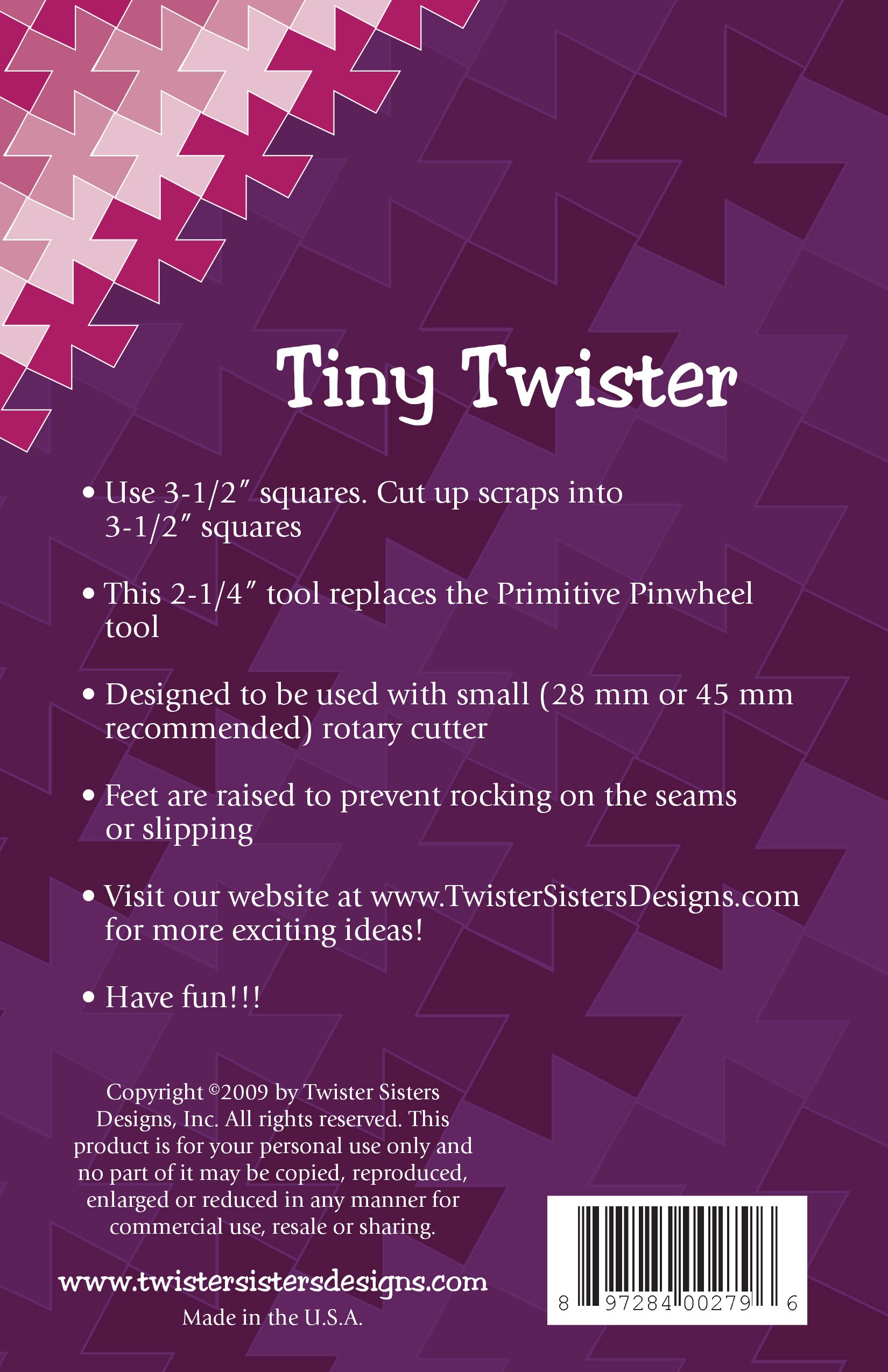 Tiny Twister - Pinwheel / Linjal för 3½" kvadrater - 2