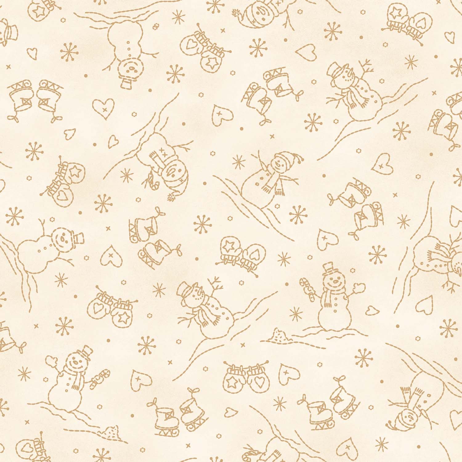 Tyg: Snowmen, cream - "Christmastime"
