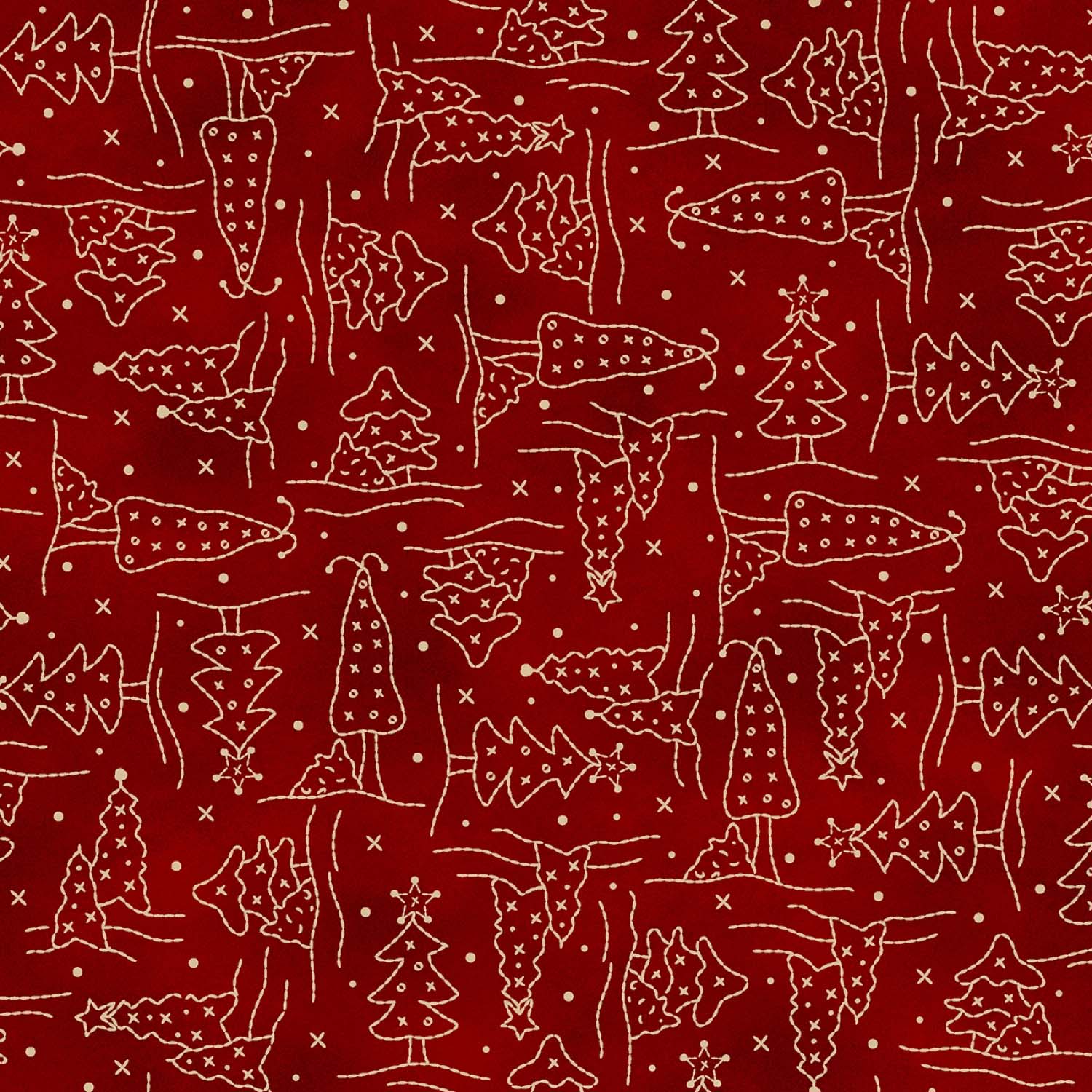 Tyg: Christmas Trees, red - "Christmastime"