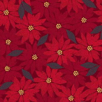 Tyg: Red Stitched Poinsettia - Julstjärnor - "Holiday Stitches"