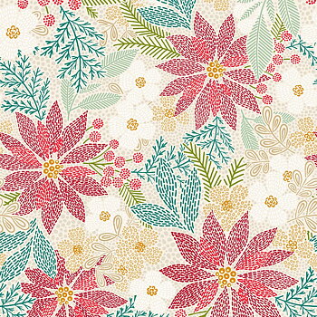 Tyg: Stitched Christmas Floral  - Julstjärnor - "Holiday Stitches"