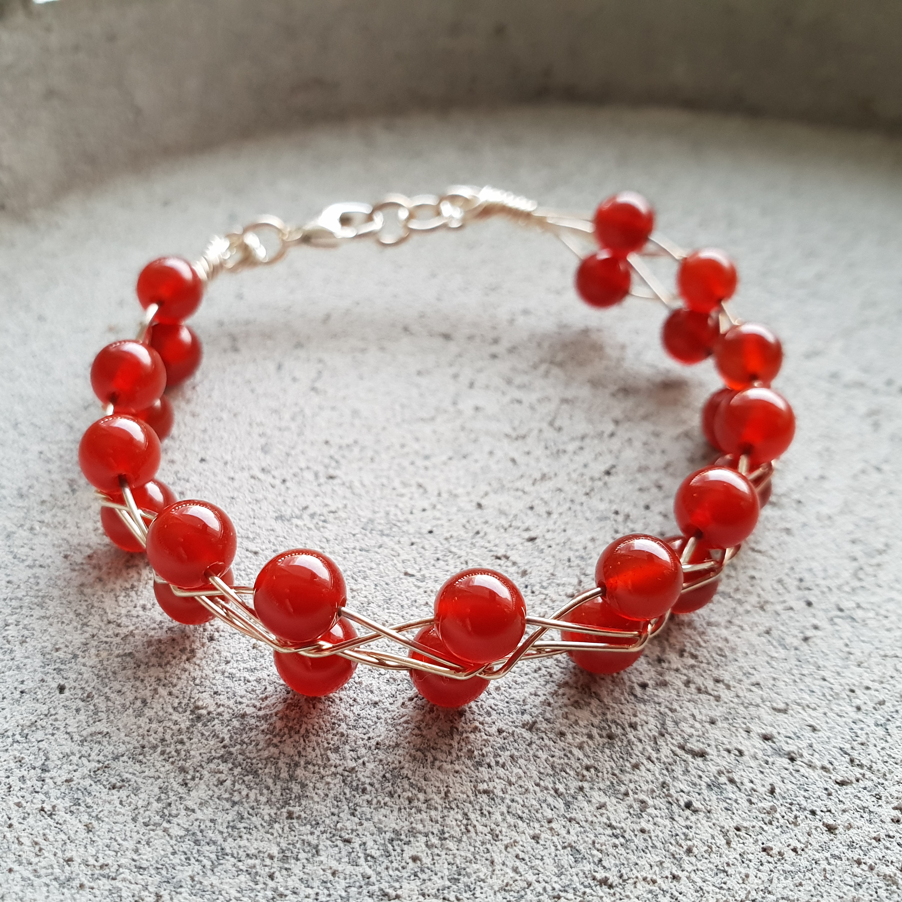 Flätat silver armband, Karneol - 925 Sterling Silver
