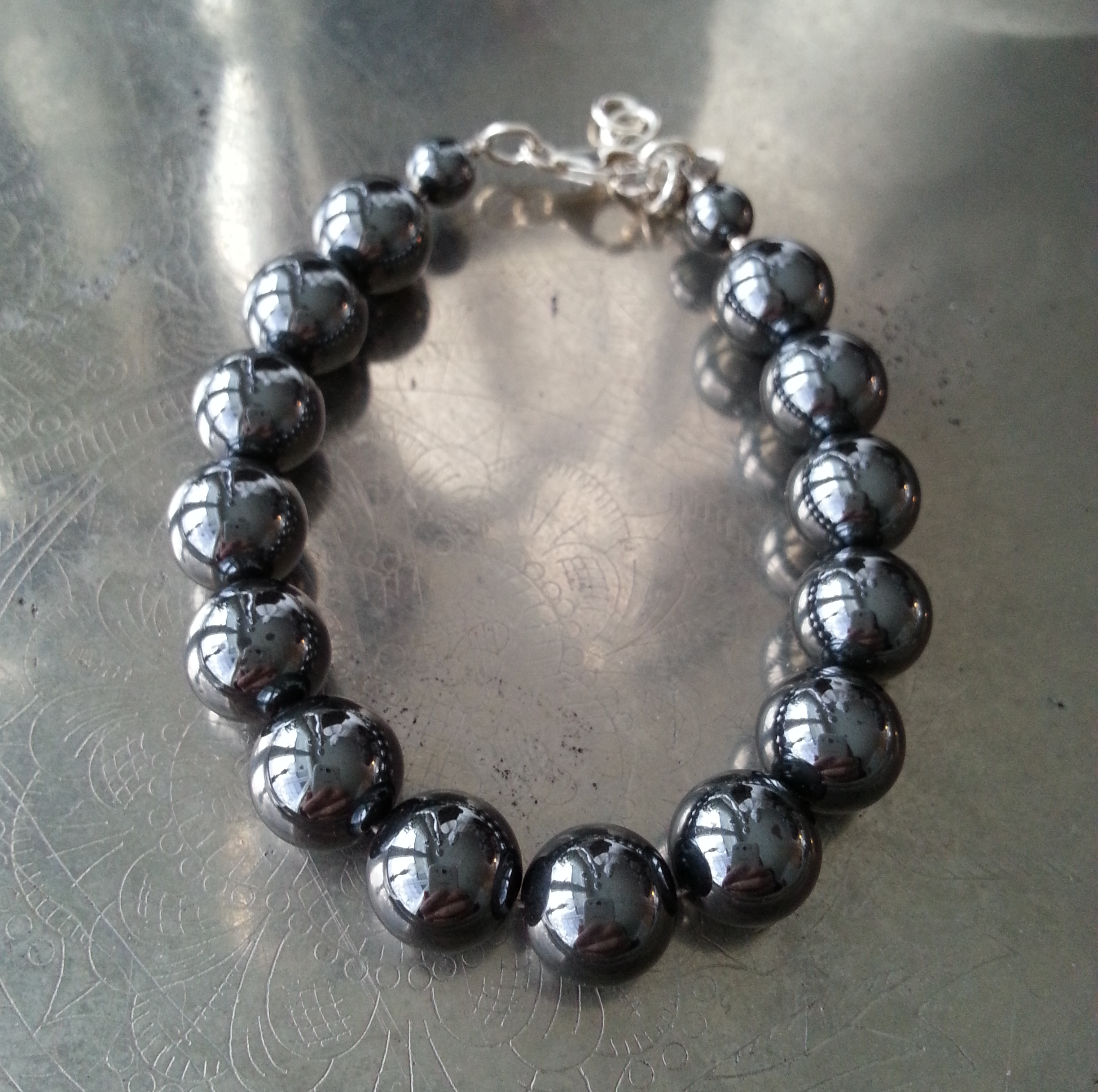 Armband, Hematit 10 mm - 925 sterling silver 