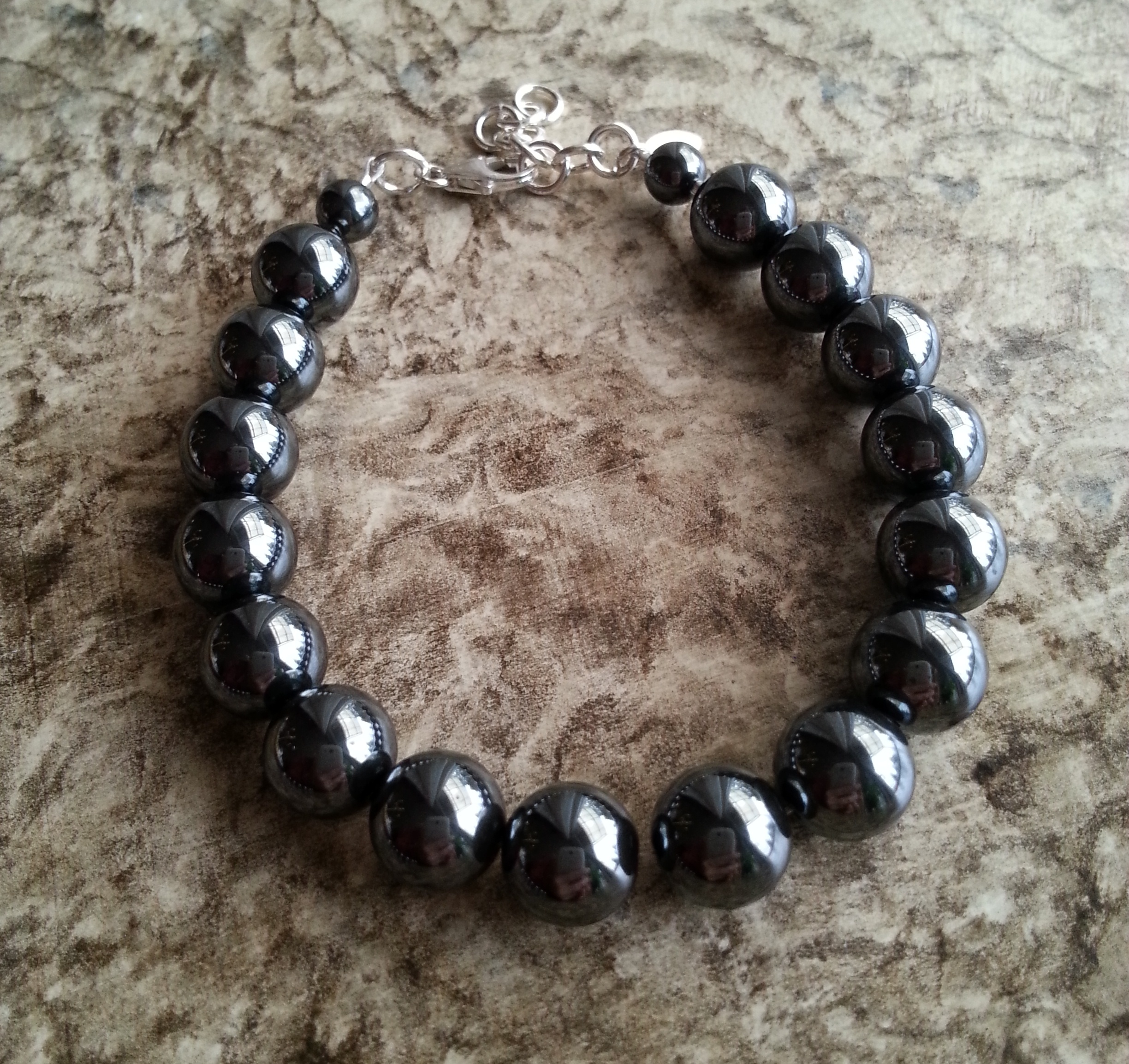 Armband, Hematit 10 mm - 925 sterling silver 