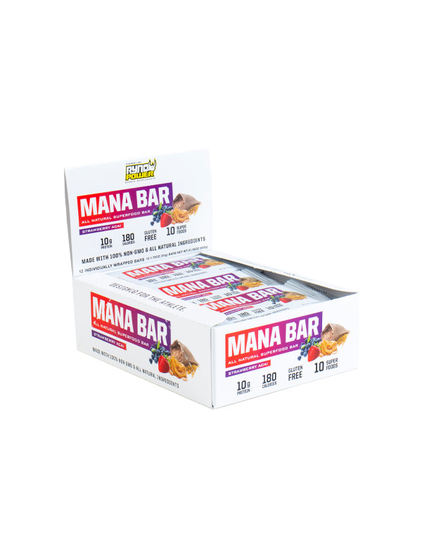 Ryno Power, Mana bar Strawberry, Acai 12pack