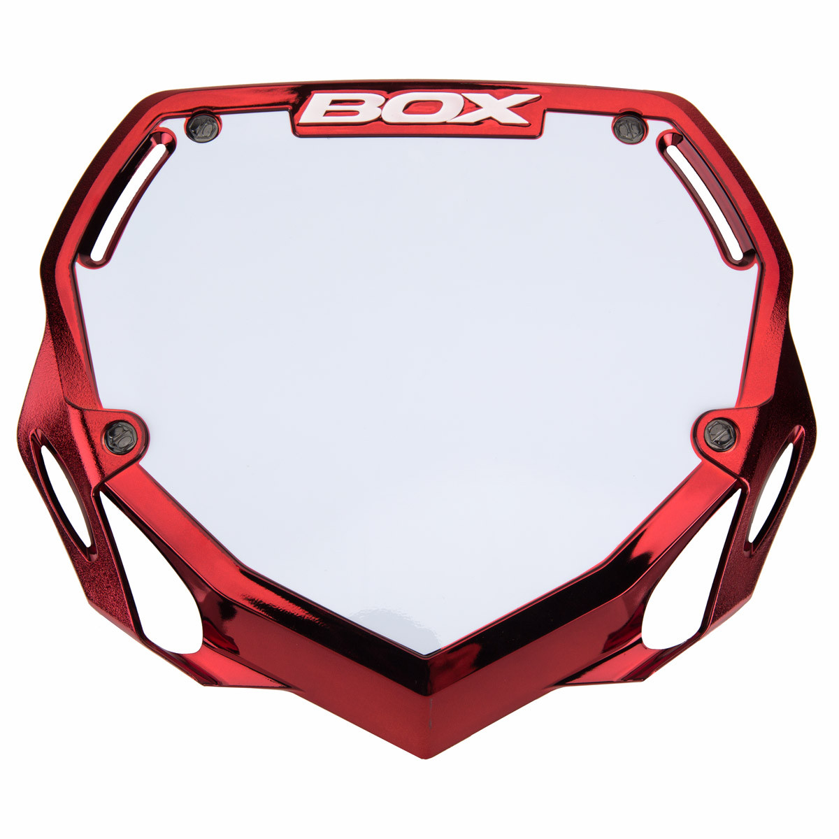 BOX PHASE 1 CHROME NUMBER PLATE LARGE RED