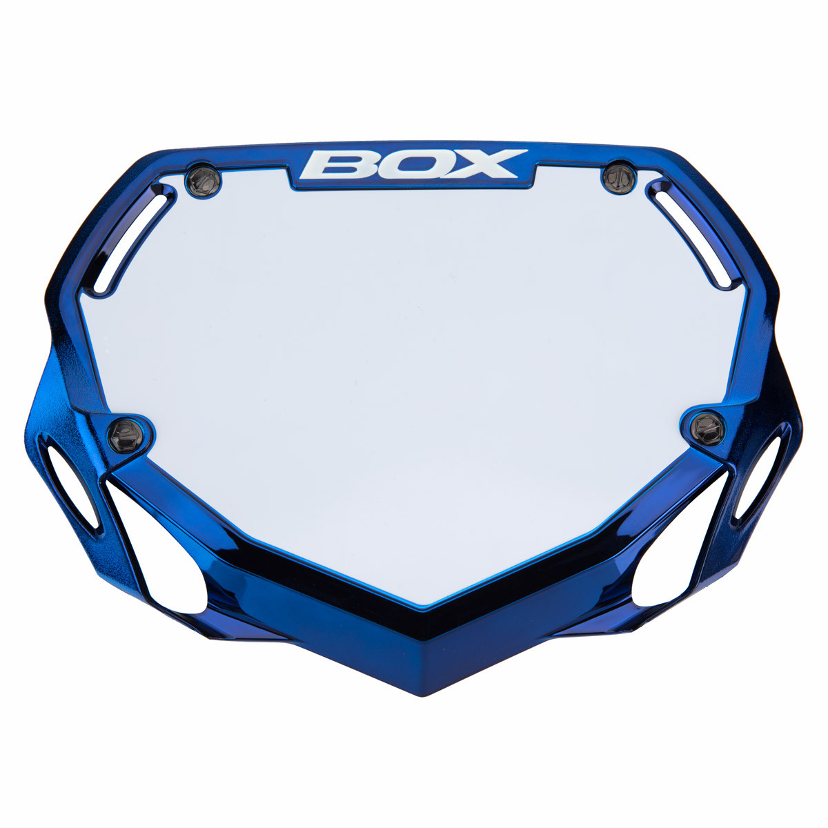 BOX PHASE 1 CHROME NUMBER PLATE SMALL BLUE
