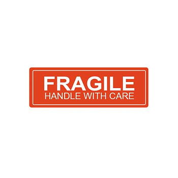 Etikett: "FRAGILE - HANDLE WITH CARE"