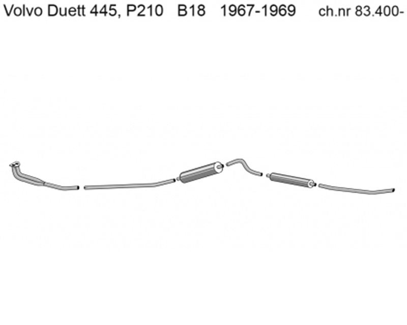 Exhaust system Standard Duett 445, P210 B18 1967-69 från ch nr 83400-
