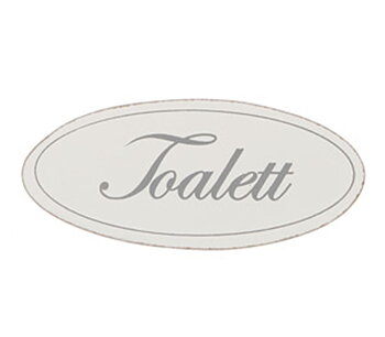 Vit dörrskylt i trä  "Toalett"