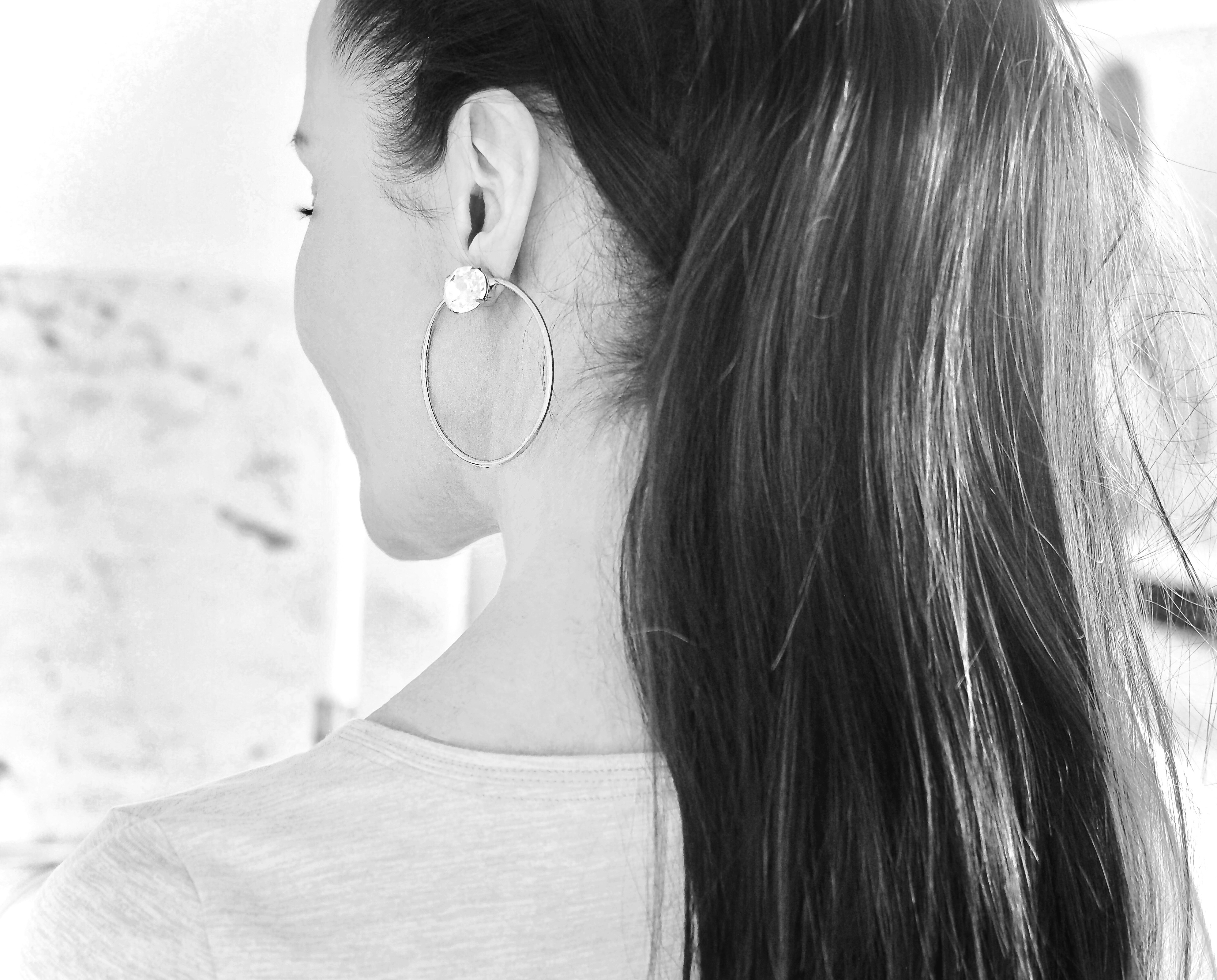 Earrings Michelle Big Hoop Clear Silver - 3