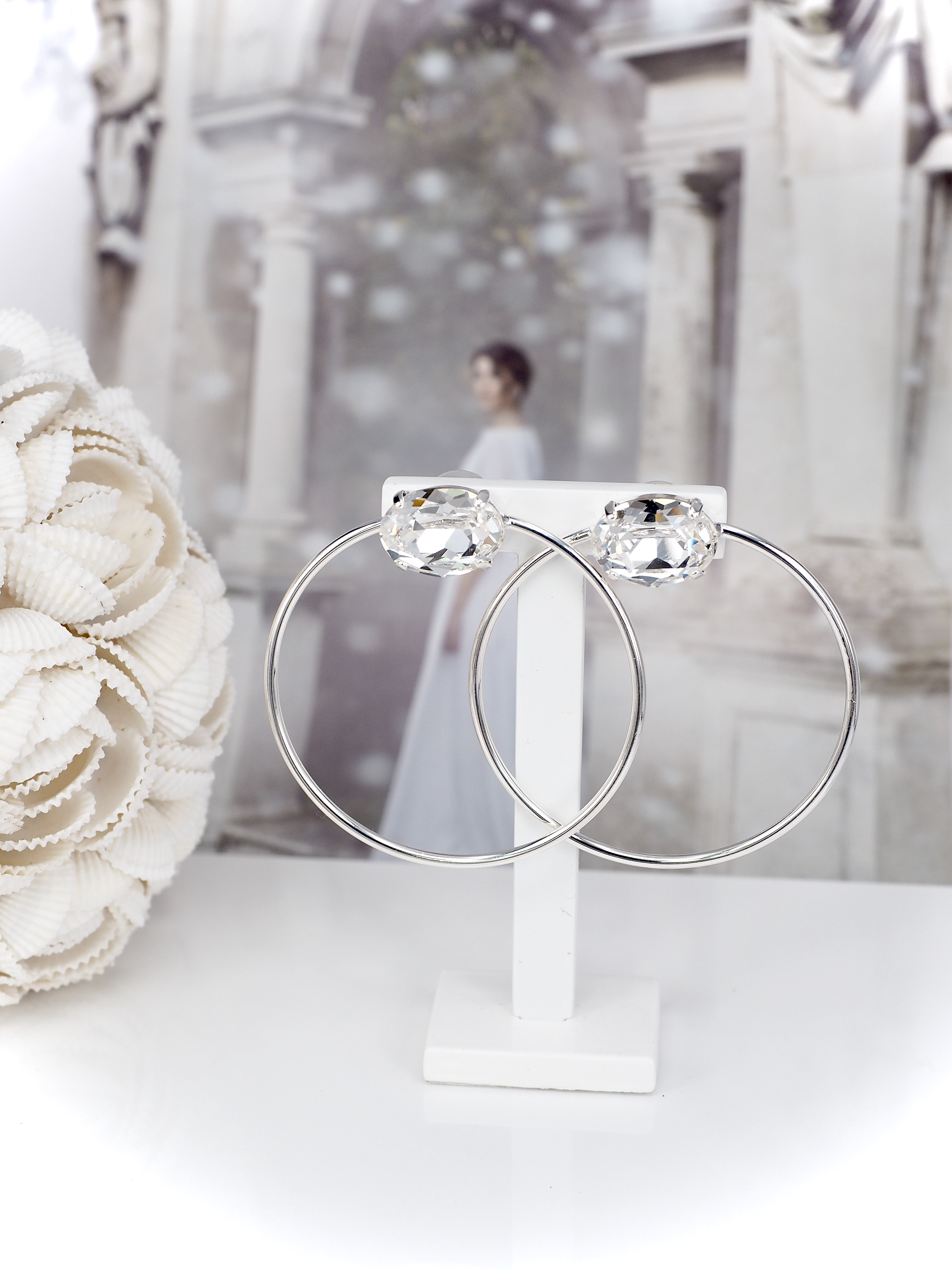 Earrings Michelle Big Hoop Clear Silver - 2