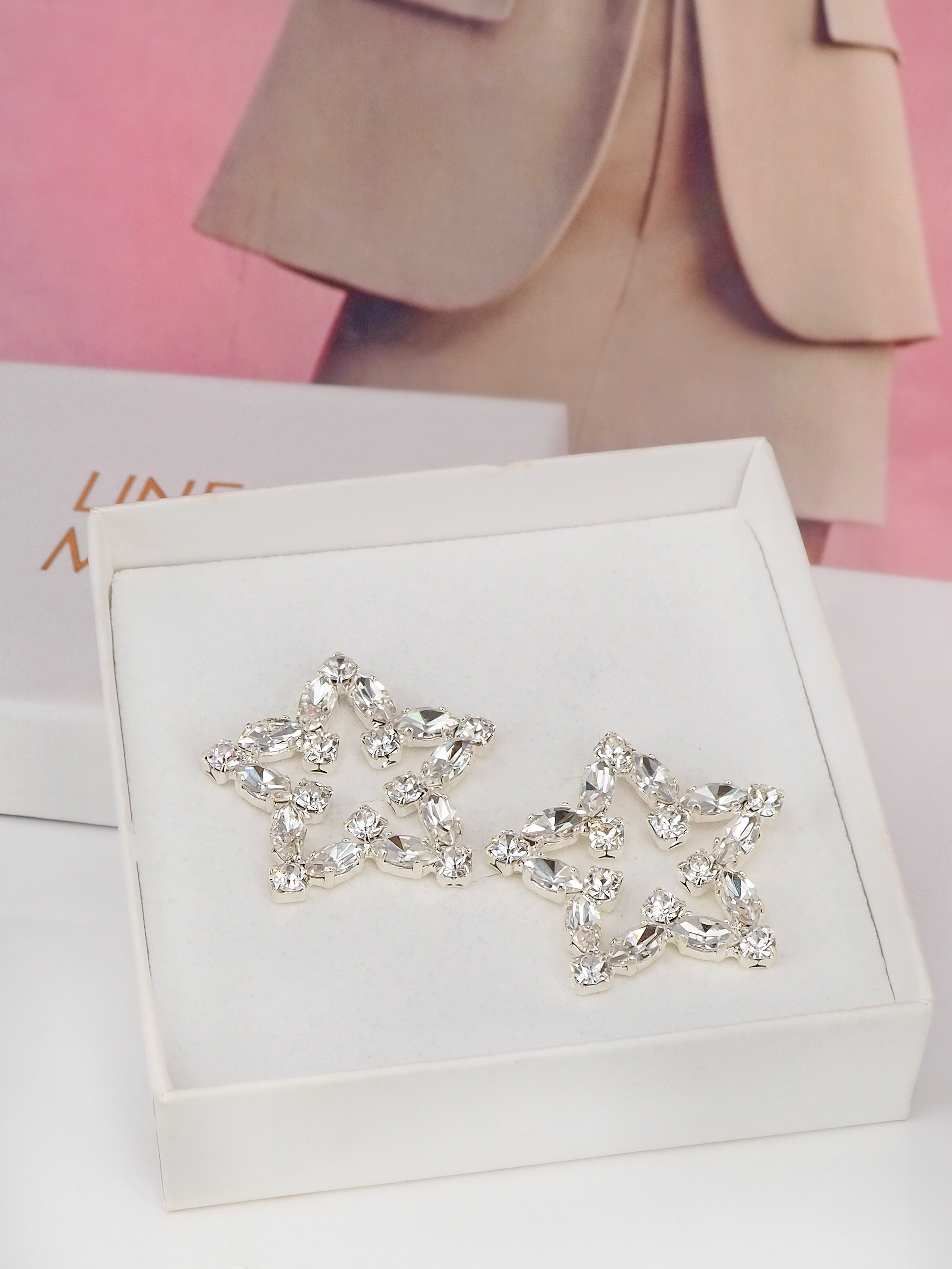 Earrings Star Stud Clear Silver - 2