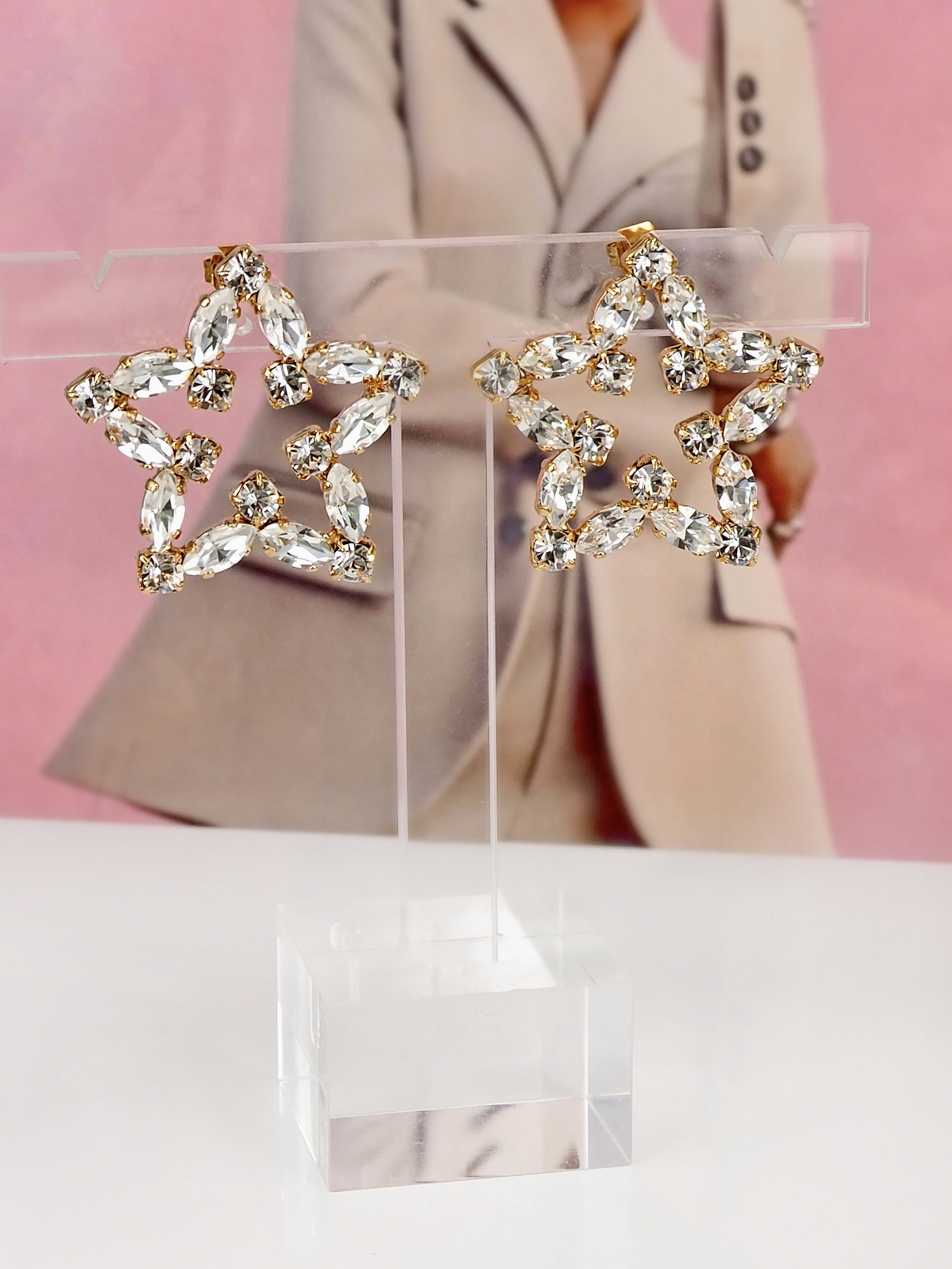 Earrings Star Stud Clear Gold - 2