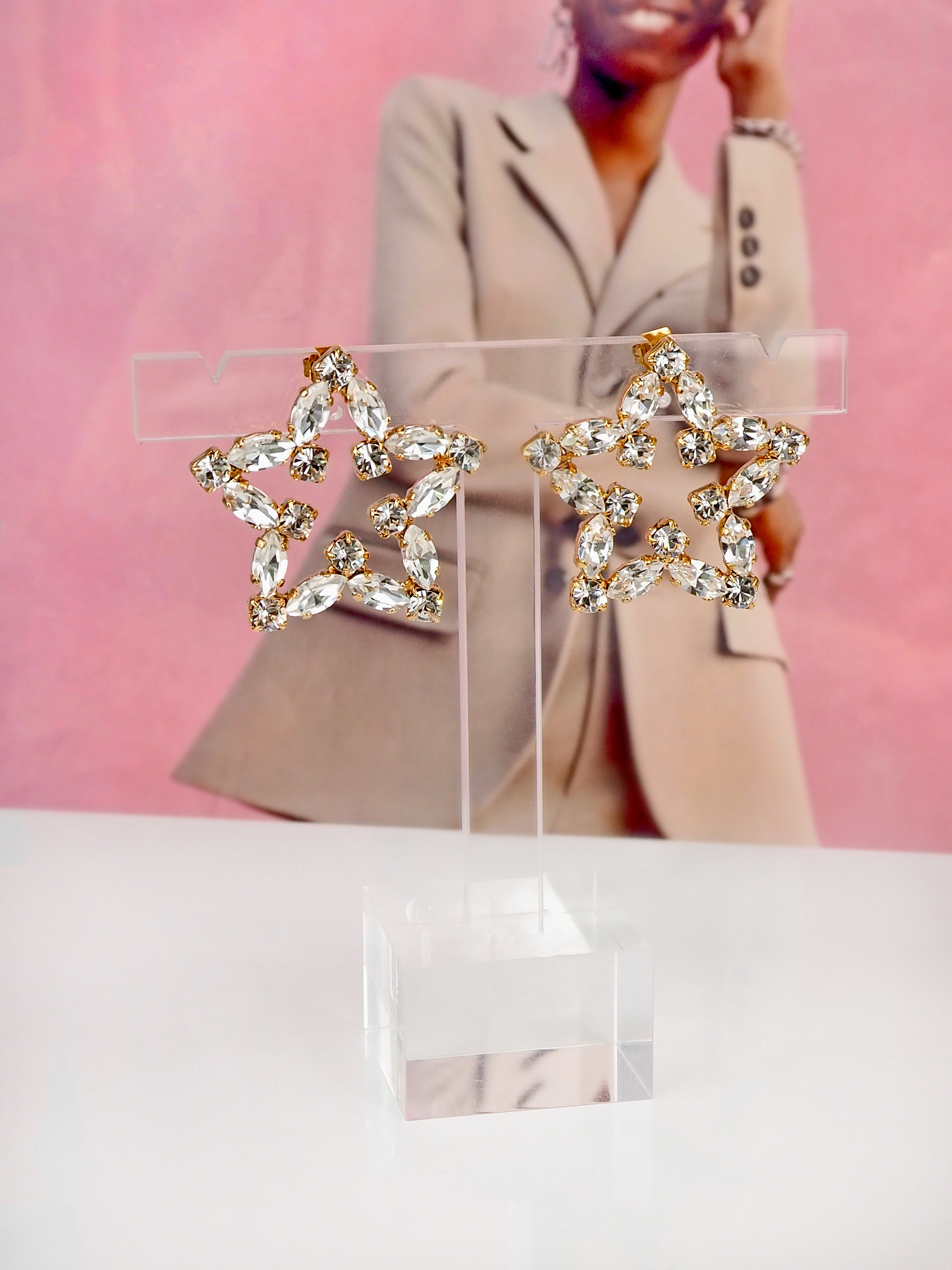 Earrings Star Stud Clear Gold