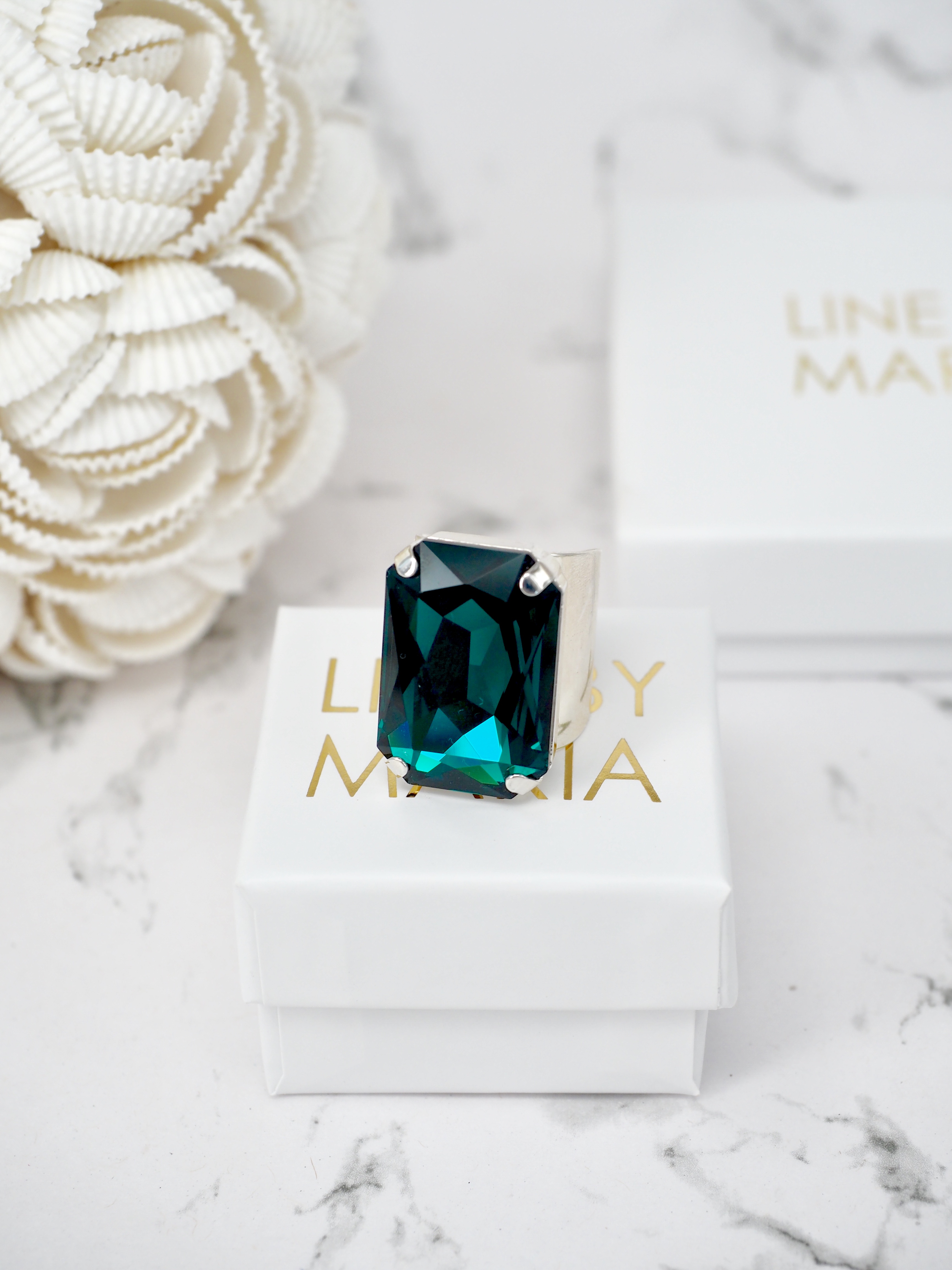 Ring Cocktail Chantal Octagon Emerald Silver - 2