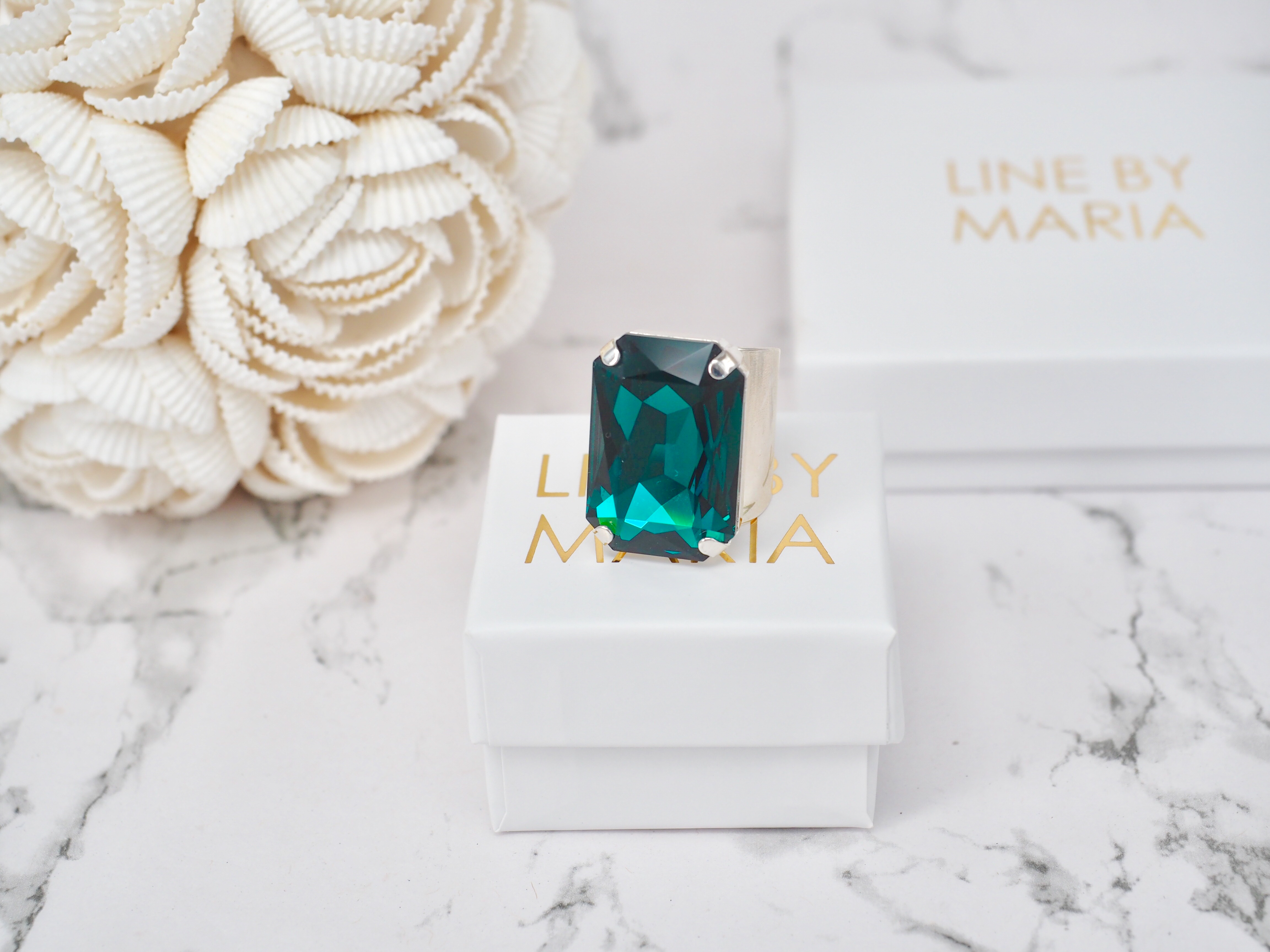 Ring Cocktail Chantal Octagon Emerald Silver
