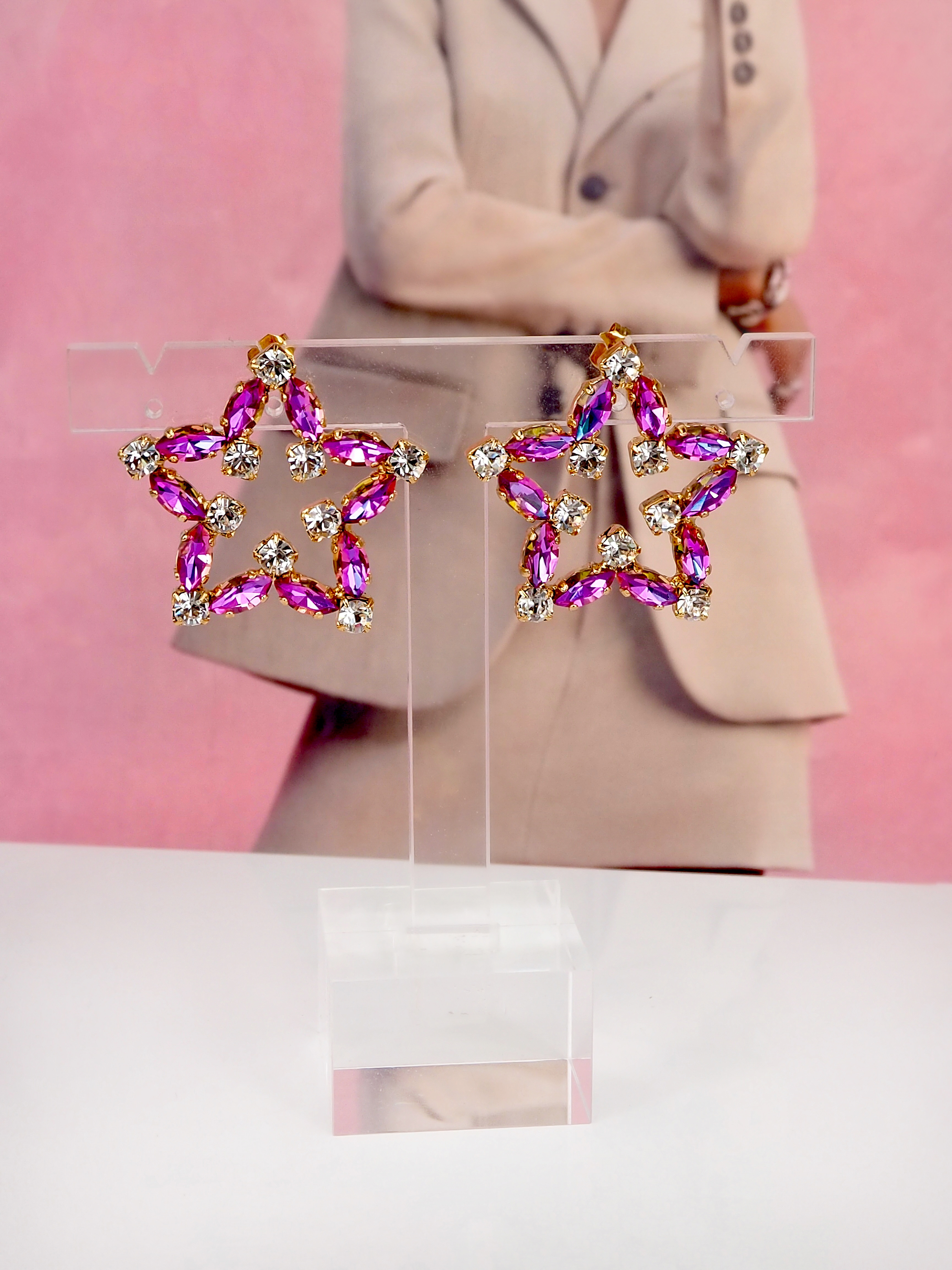 Earrings Star Stud Heliotrope Clear Gold