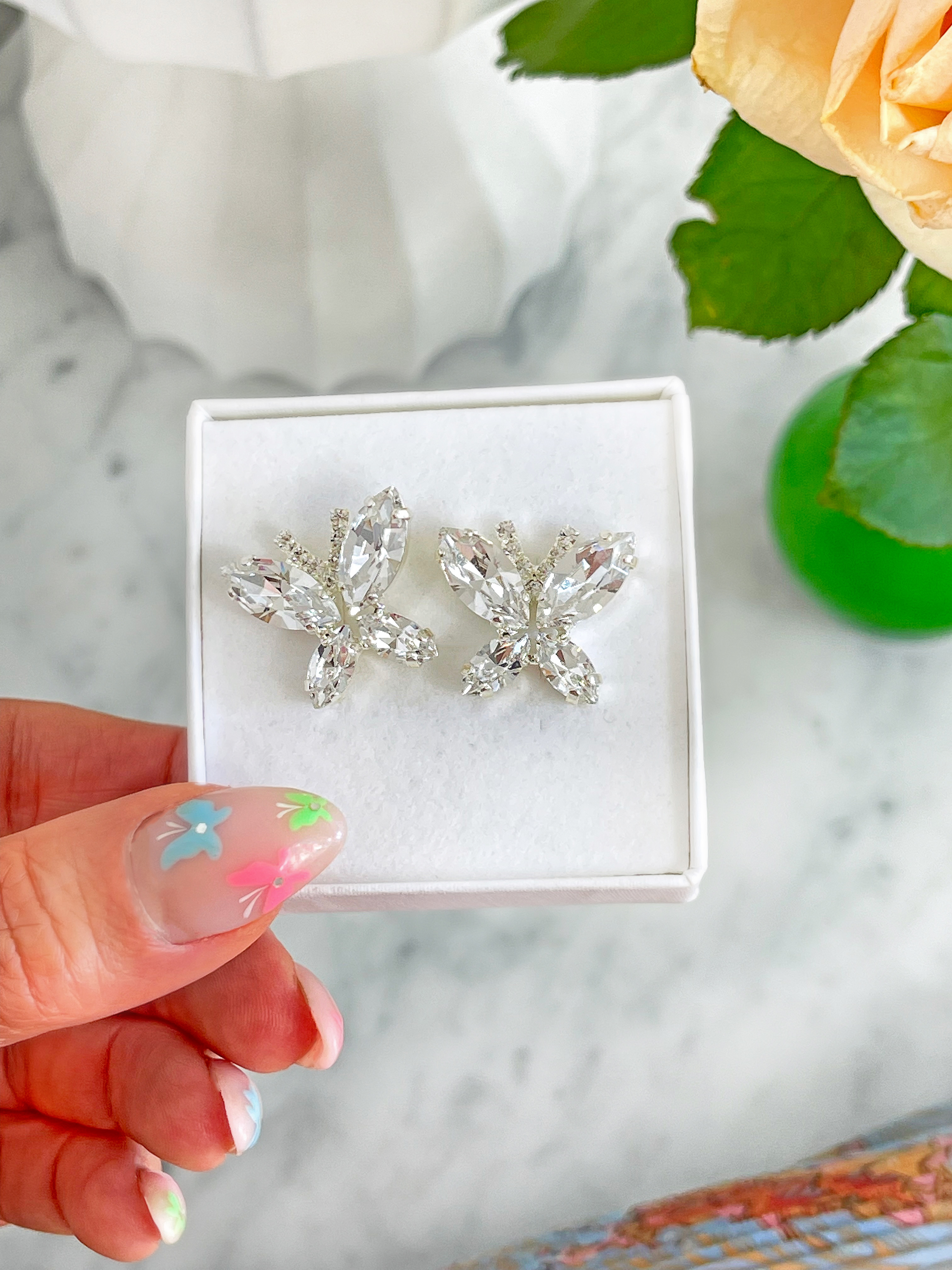 Earrings Butterfly Clear Silver