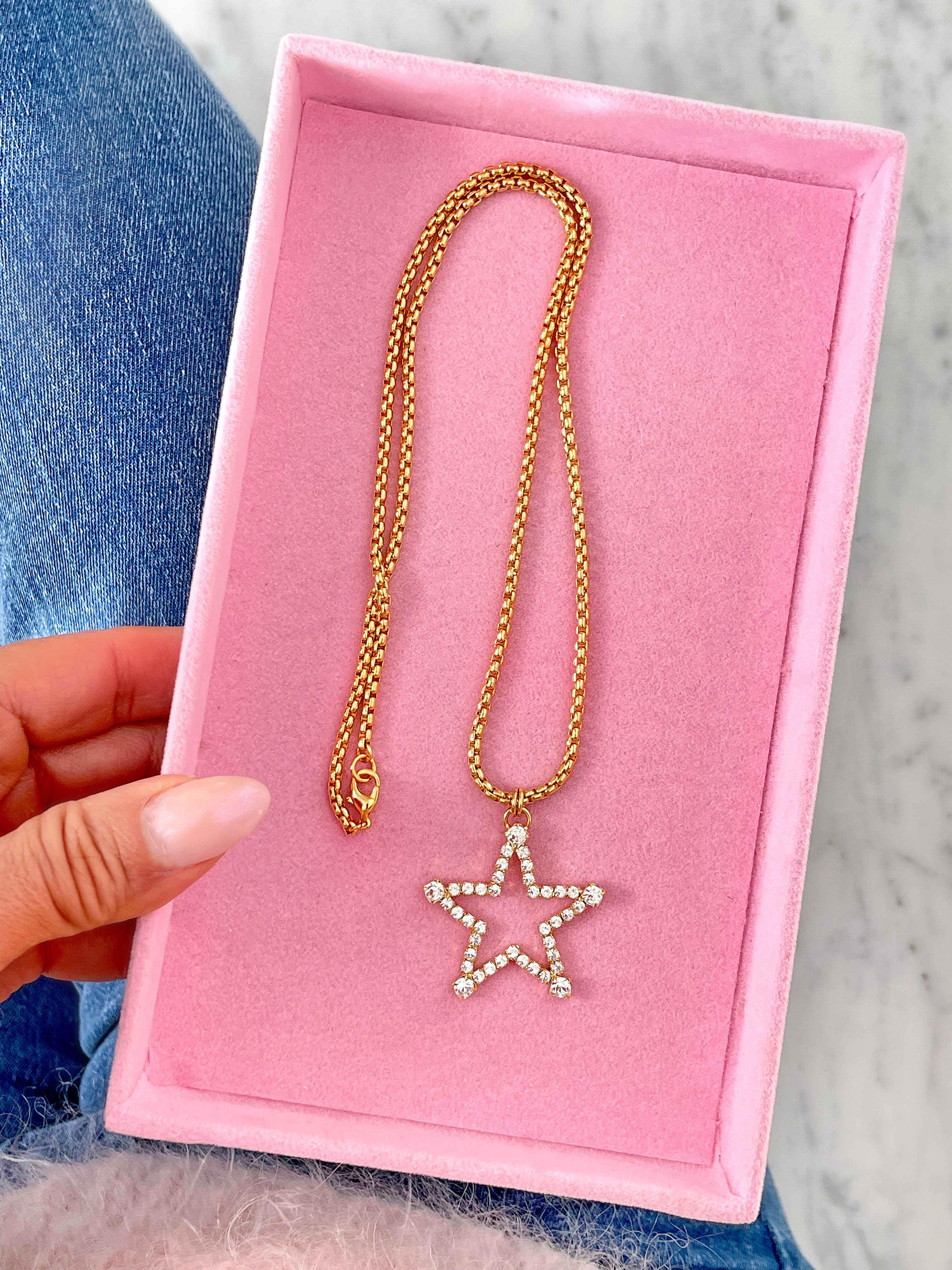 Halsband Dangle Star Clear Gold