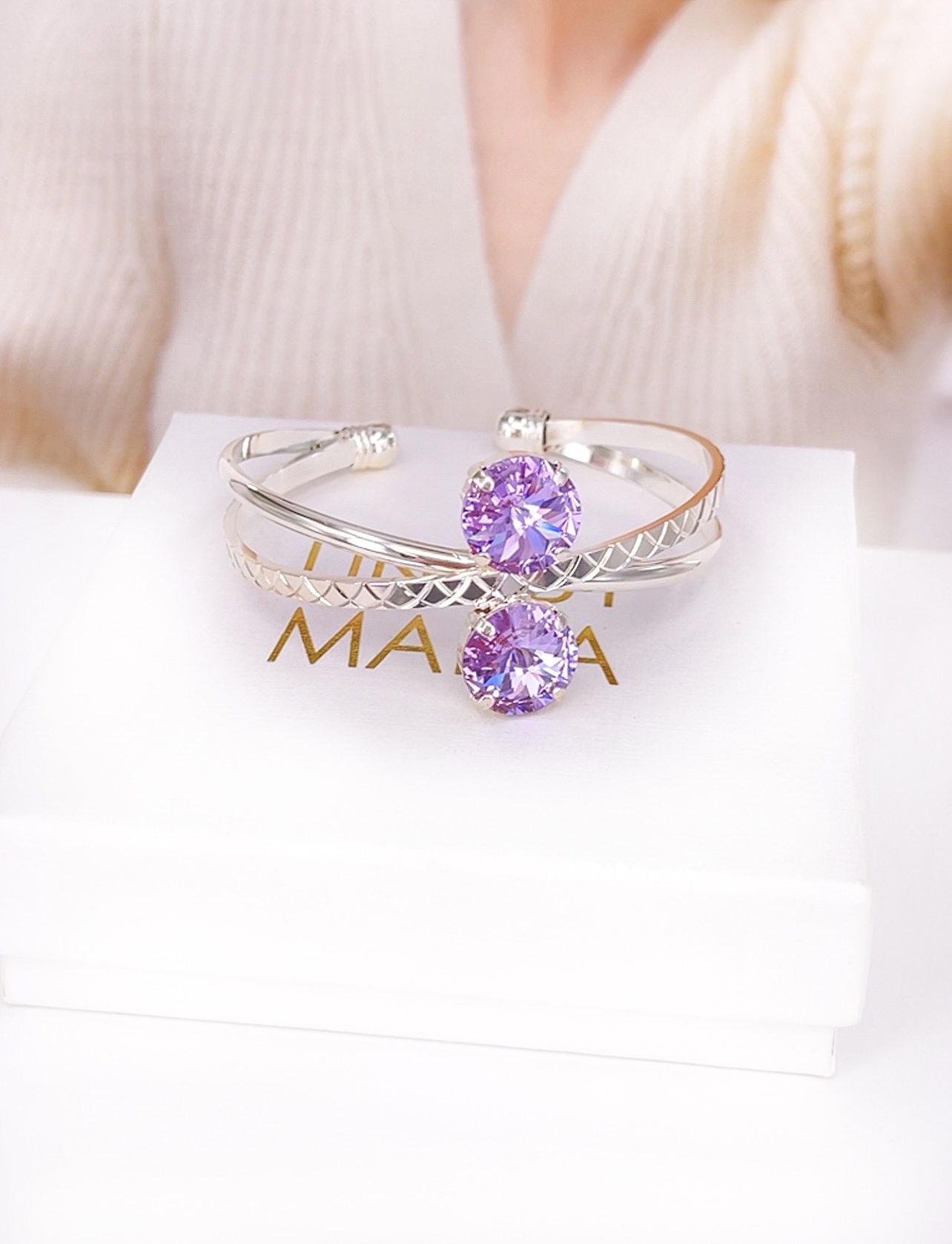 Bracelet X-Shaped Cuff Violet Silver - 2