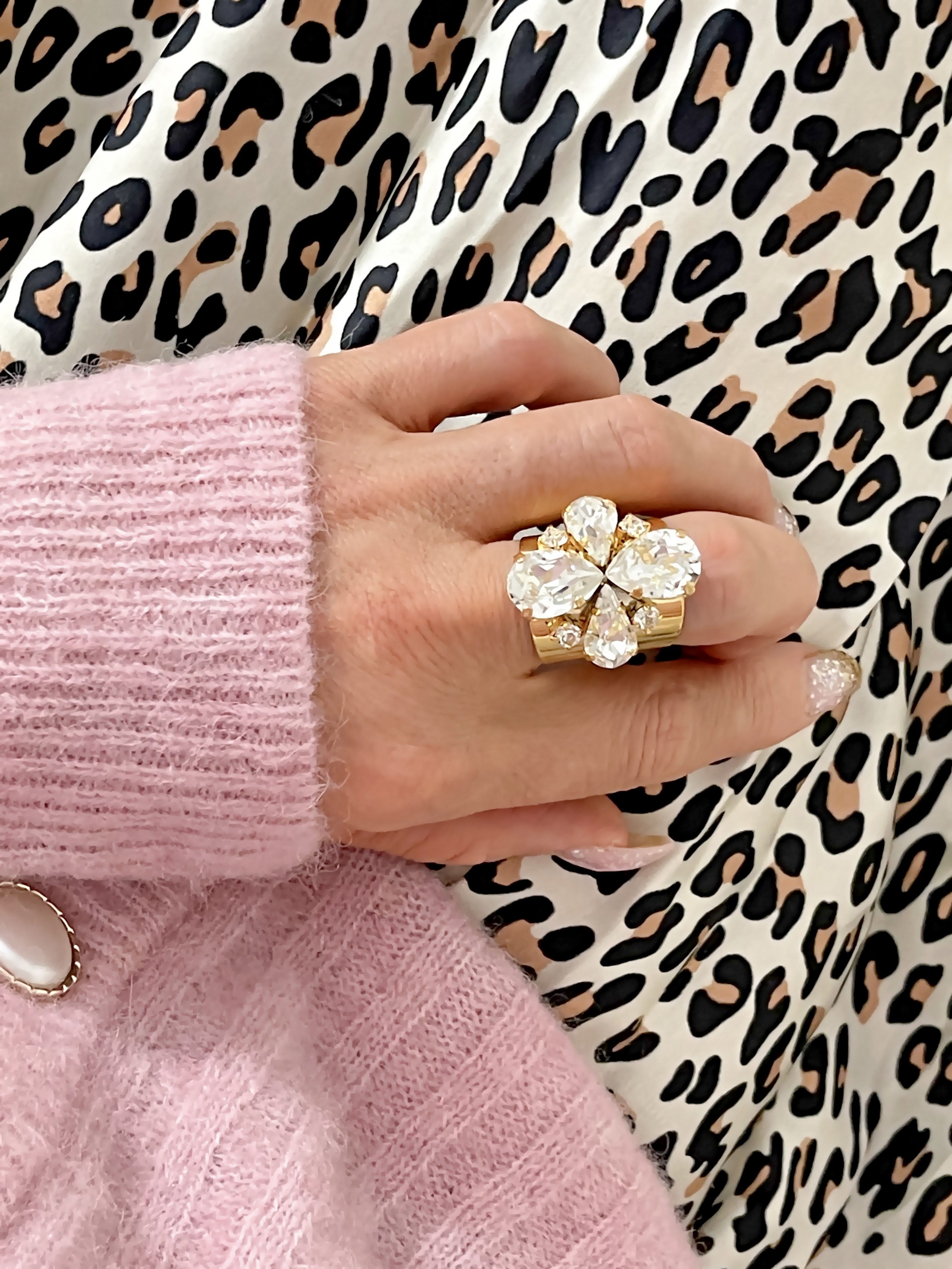 Ring Cocktail Janet Clear Gold - 4