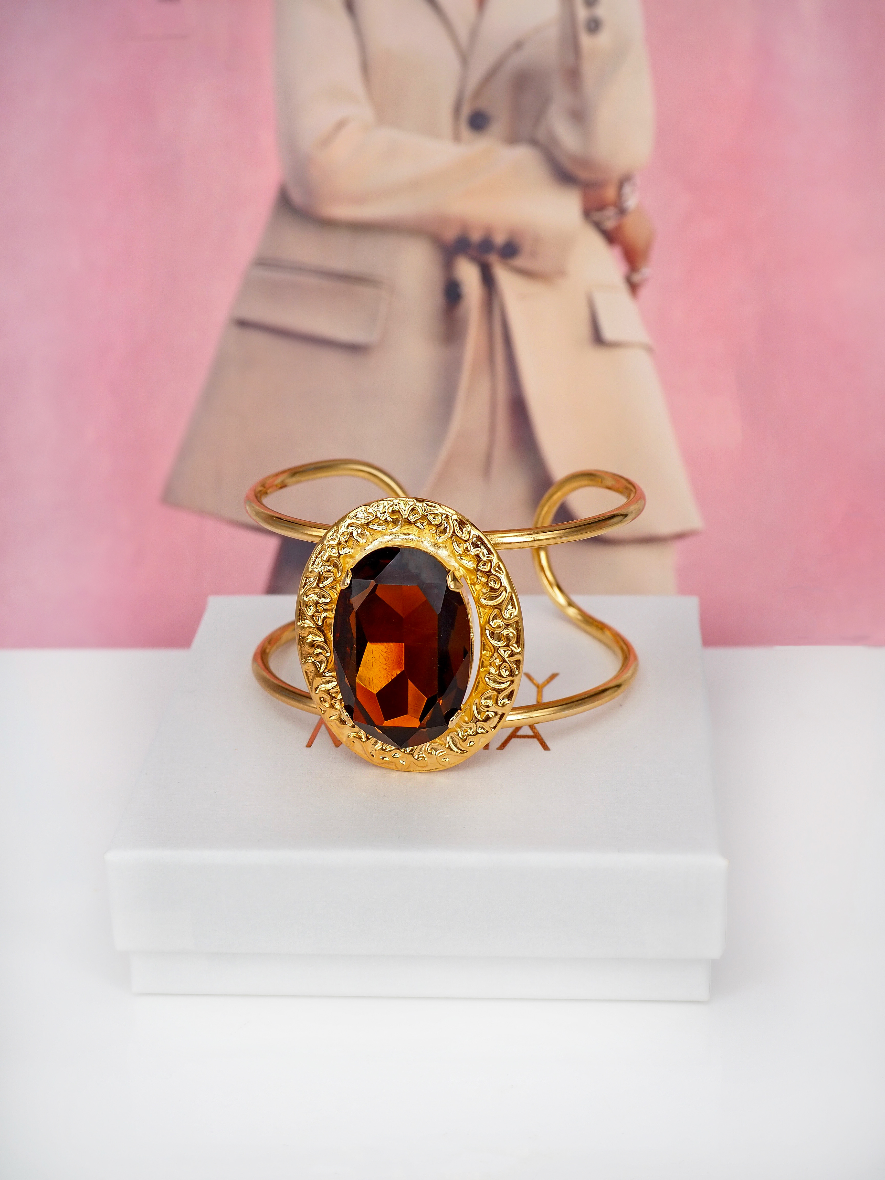 Armband Cuff Demi Smoked Topaz Gold
