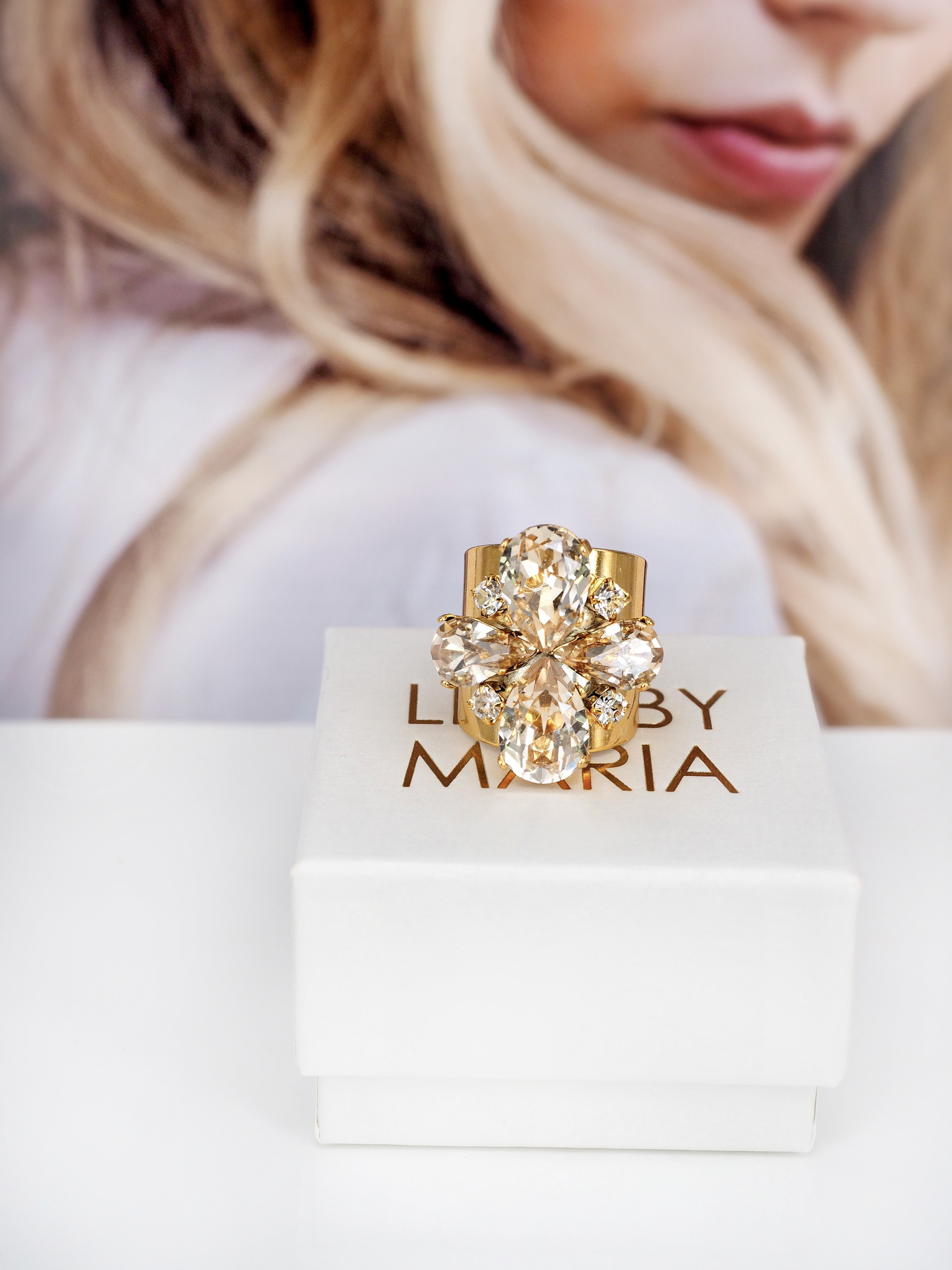 Ring Cocktail Janet Crystal Honey Guld
