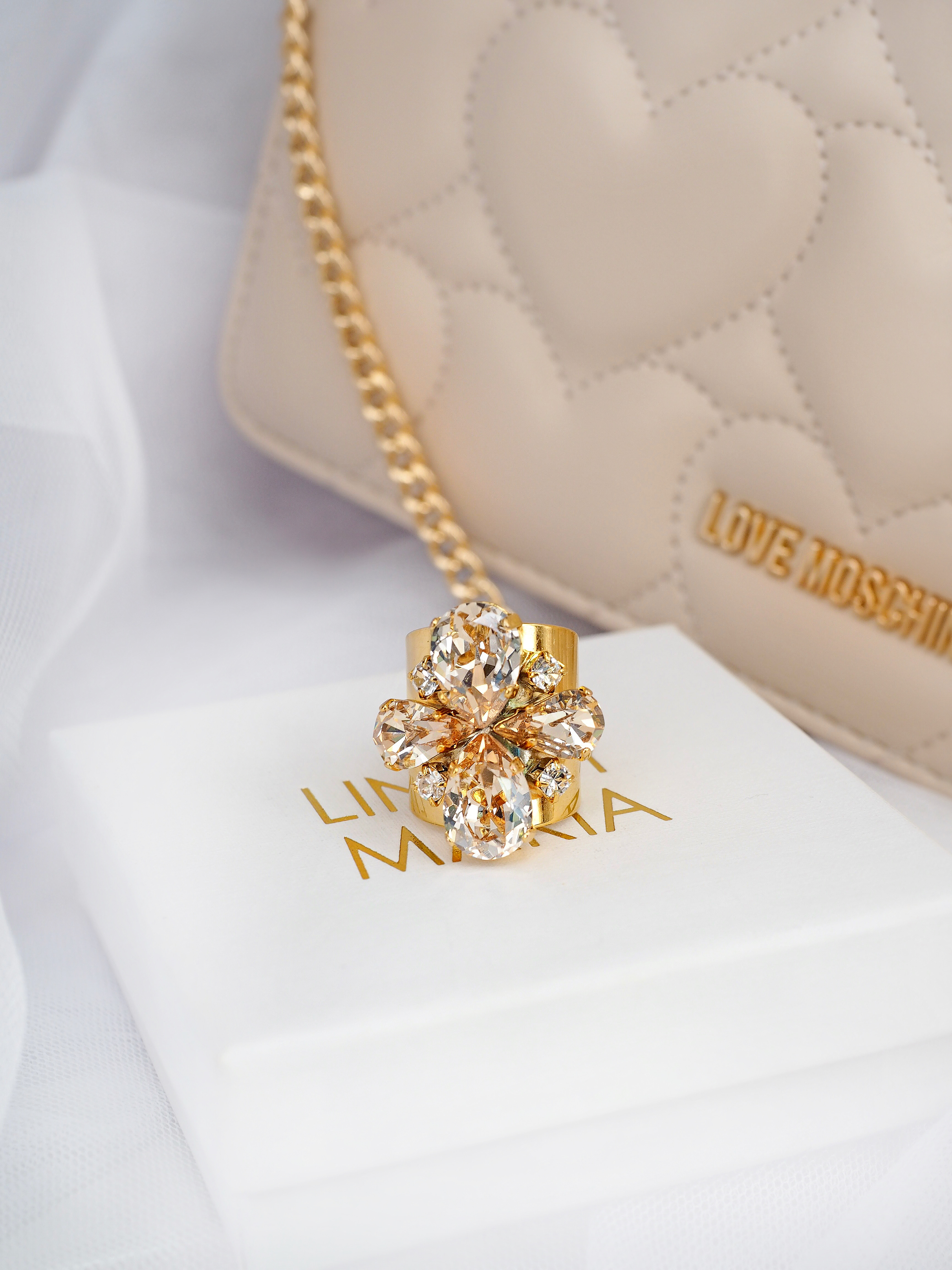 Ring Cocktail Janet Crystal Honey Gold - 3