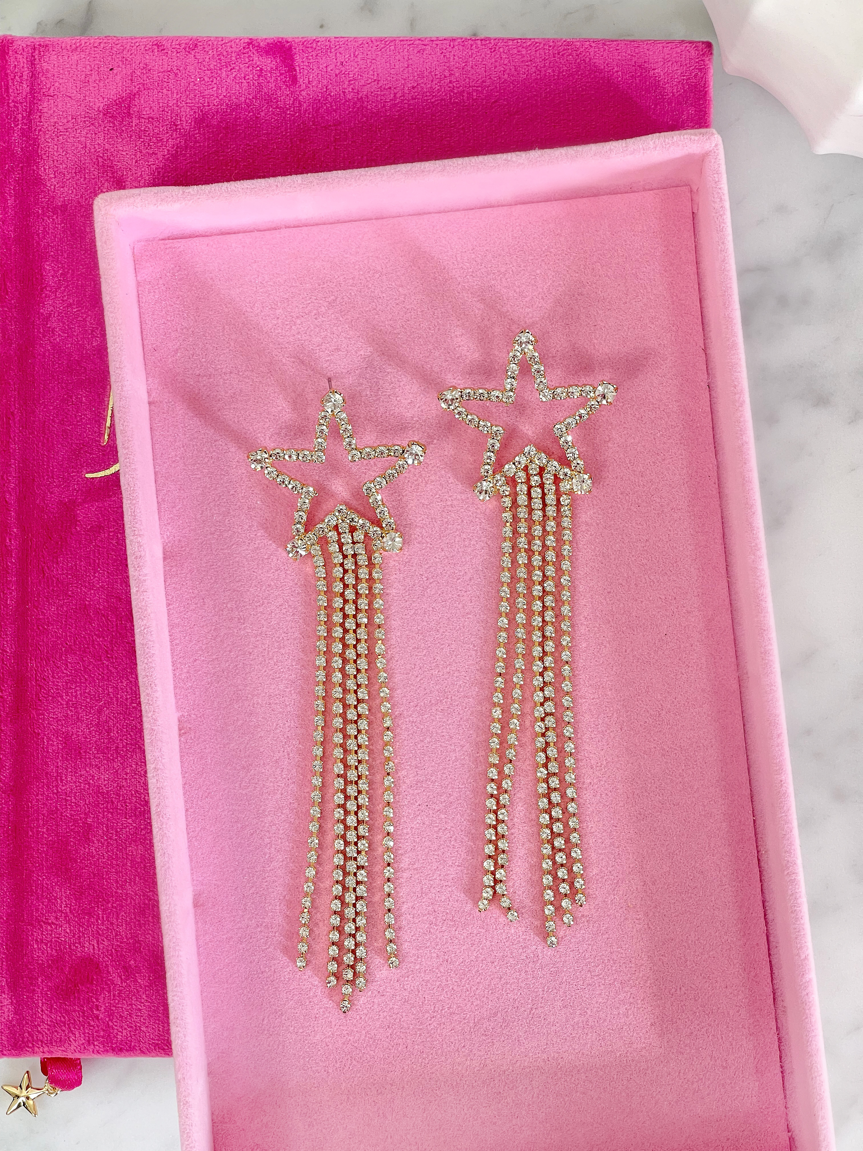Earrings Dangle Star Clear Gold