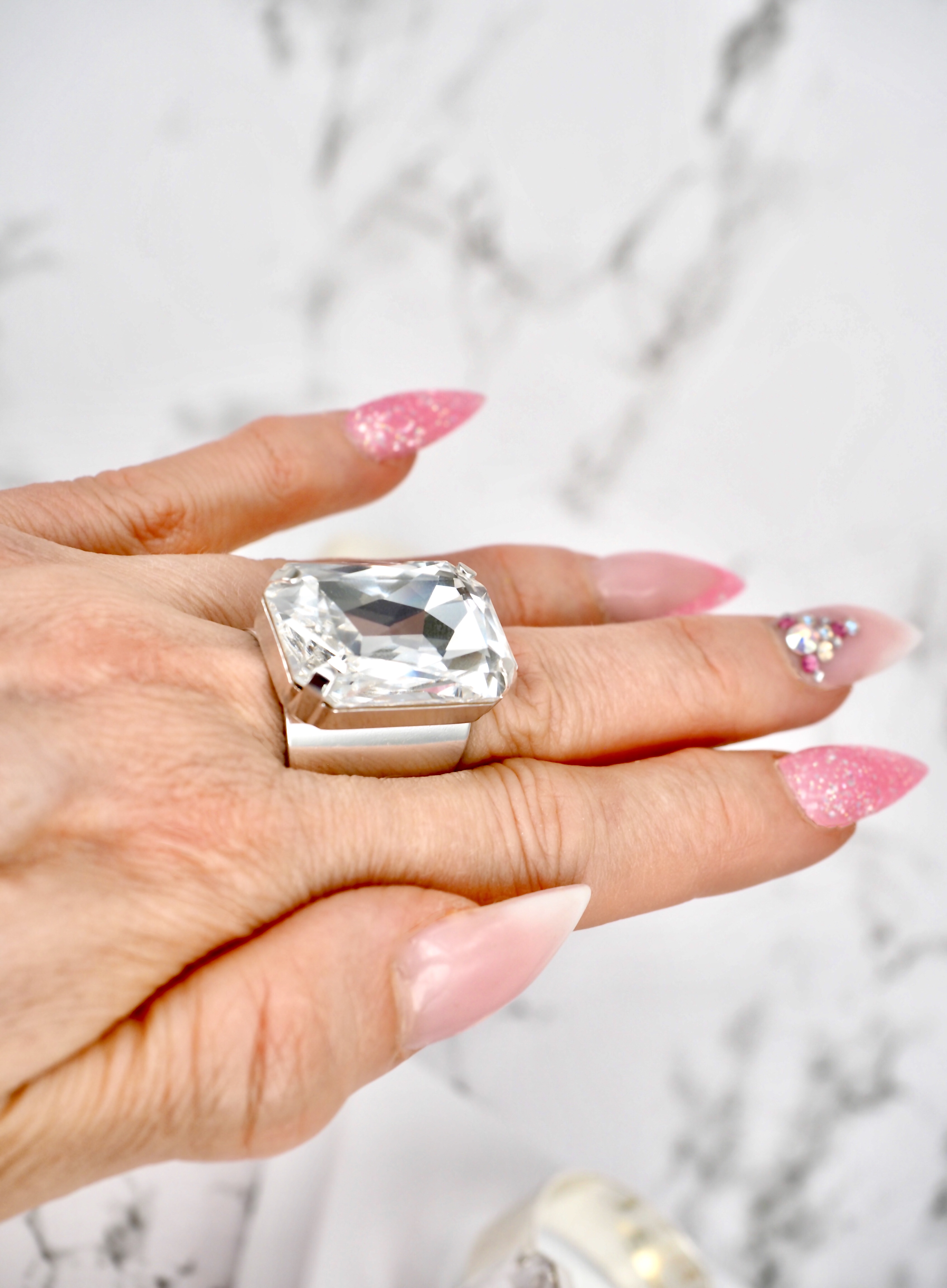 Ring Cocktail Chantal Octagon Clear Silver - 3