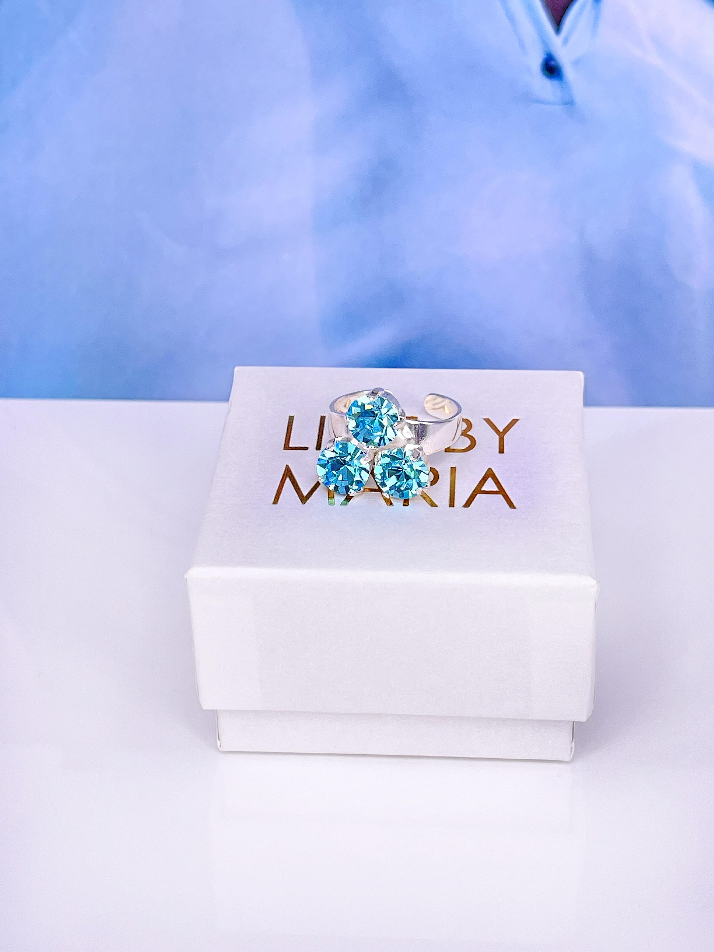 Ring Maya Triangle Aqua Bohemica Silver