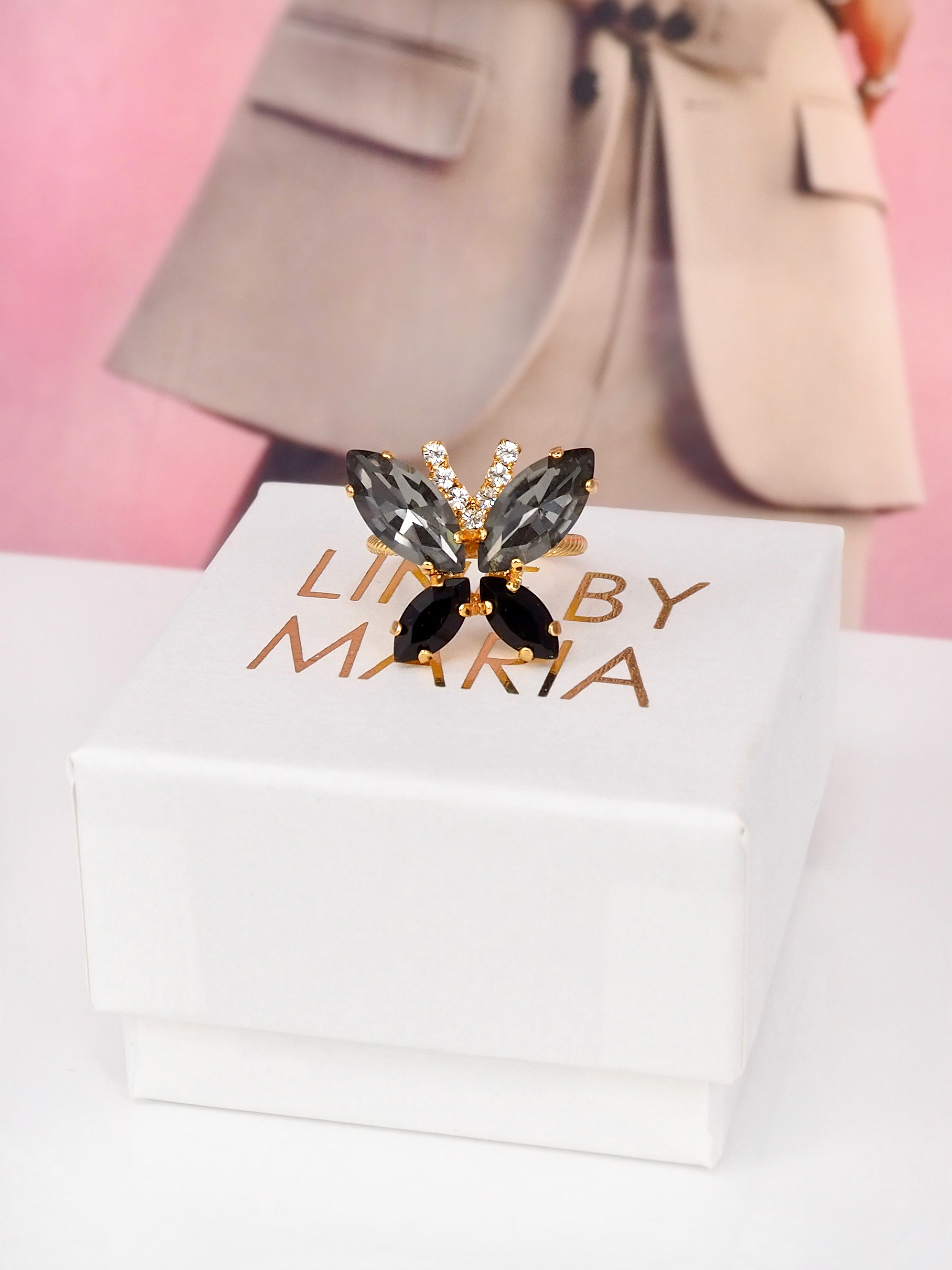 Ring Butterfly Black combo Gold