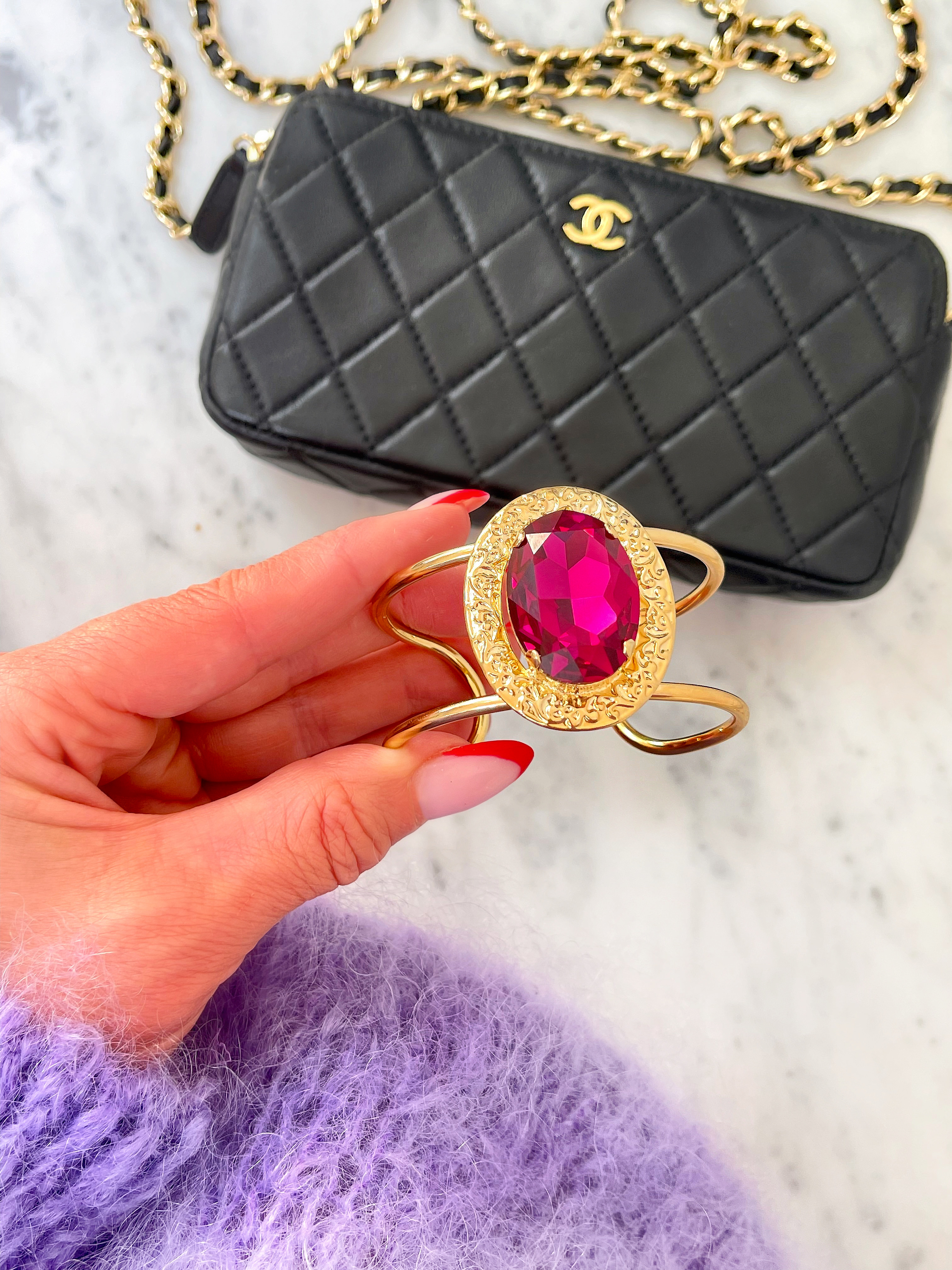 Armband Cuff Demi Fuchsia Gold - 2