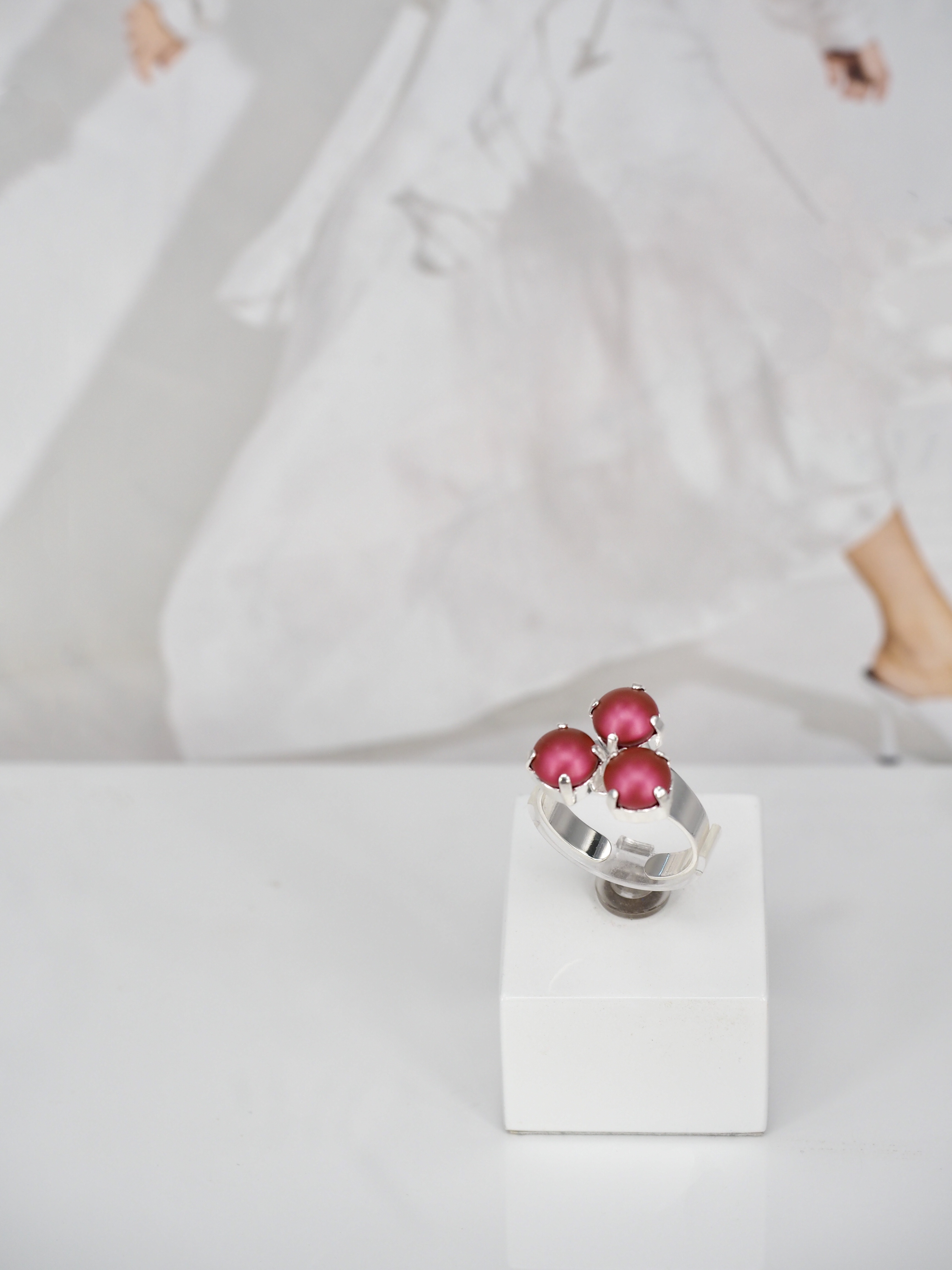 Ring Maya Triangle Mulberry Pink Pearl Silver