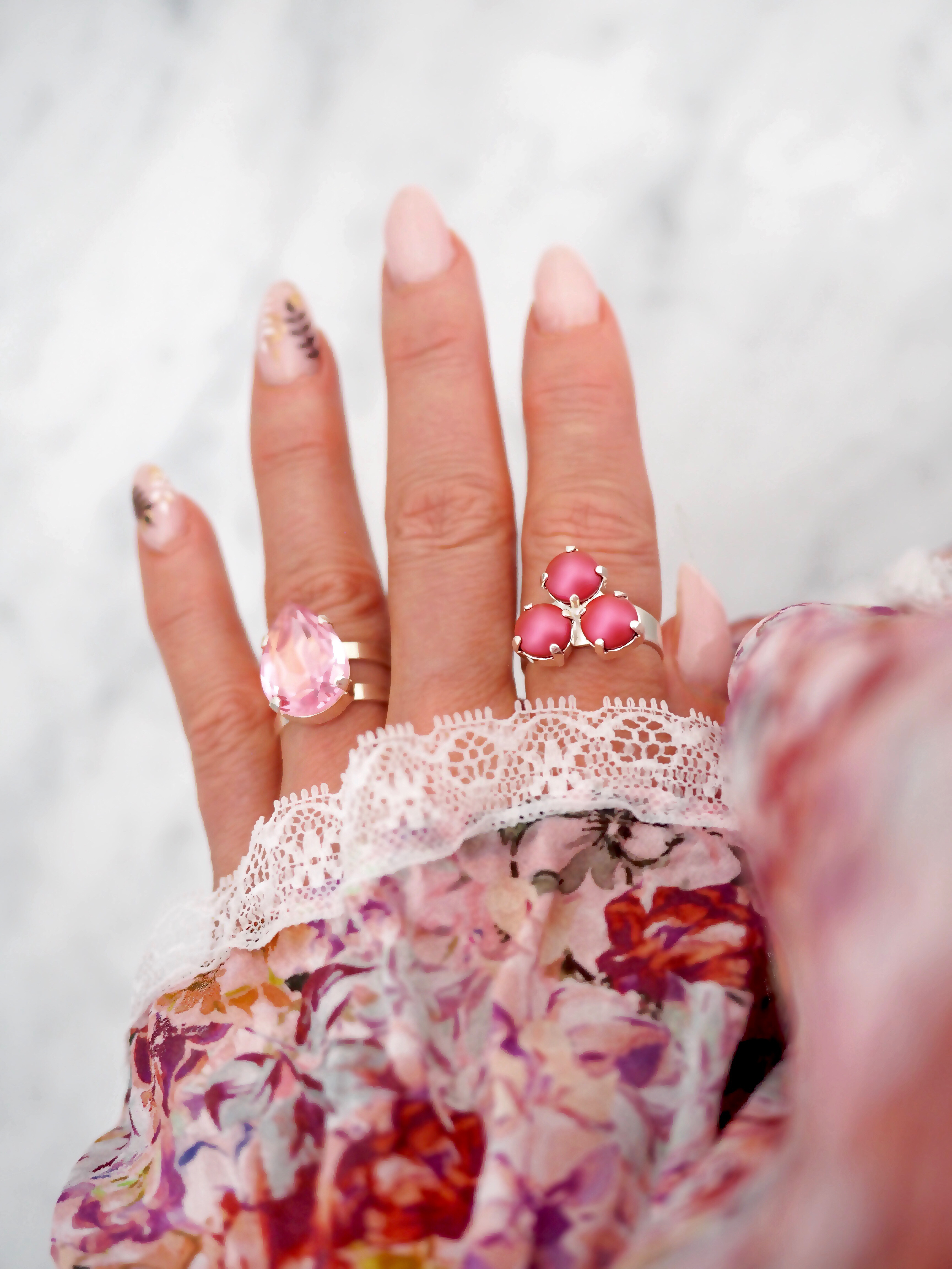 Ring Maya Triangle Mulberry Pink Pearl Silver - 2