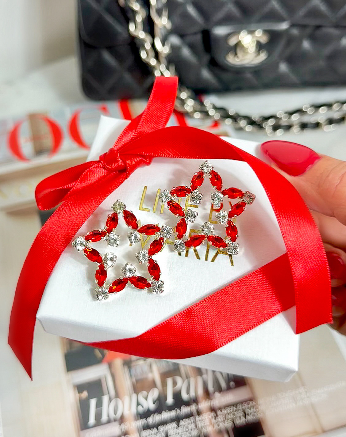 Earrings Star Stud Red Silver