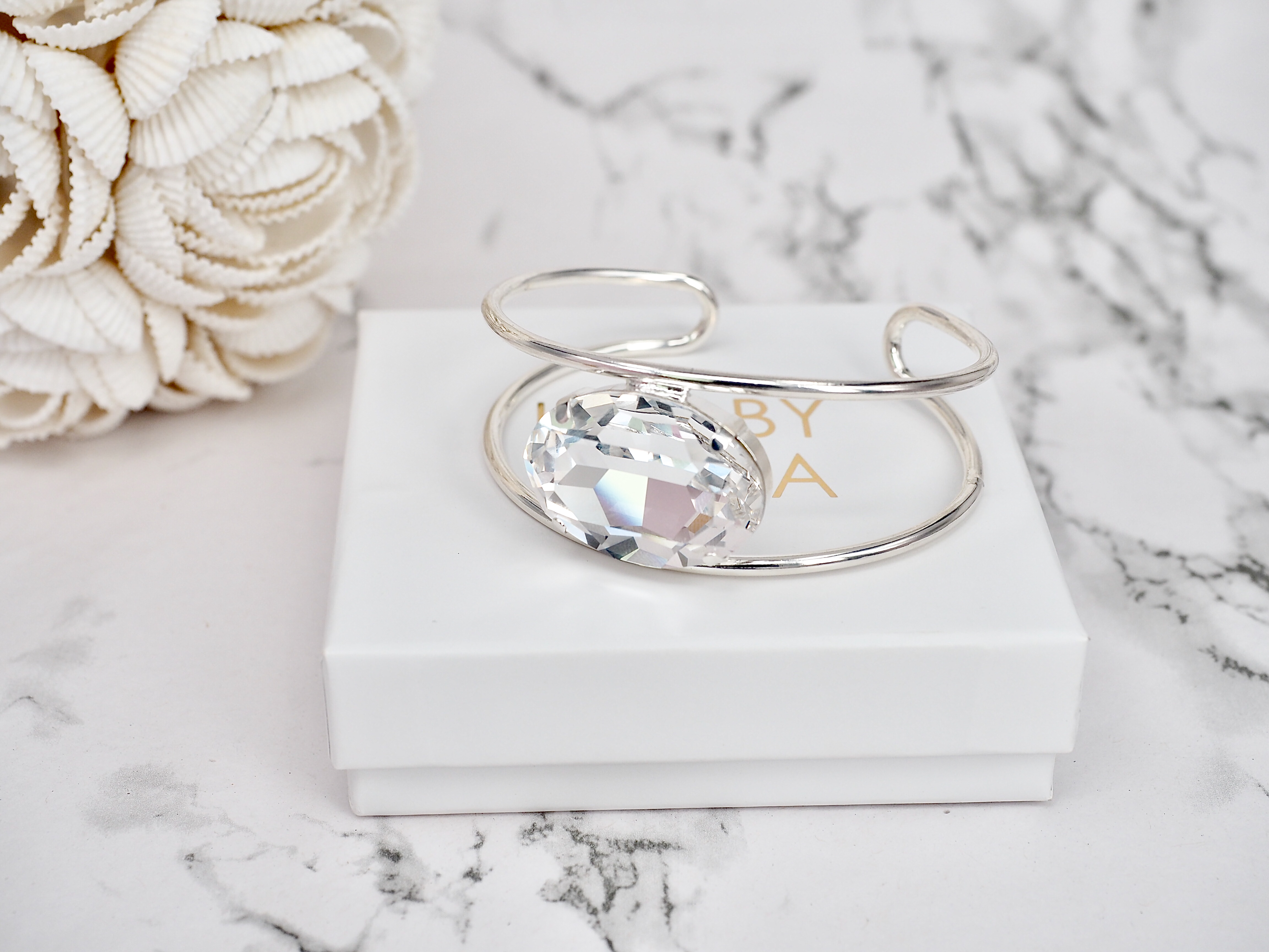 Bracelet Cuff Lauren Double band Clear Silver