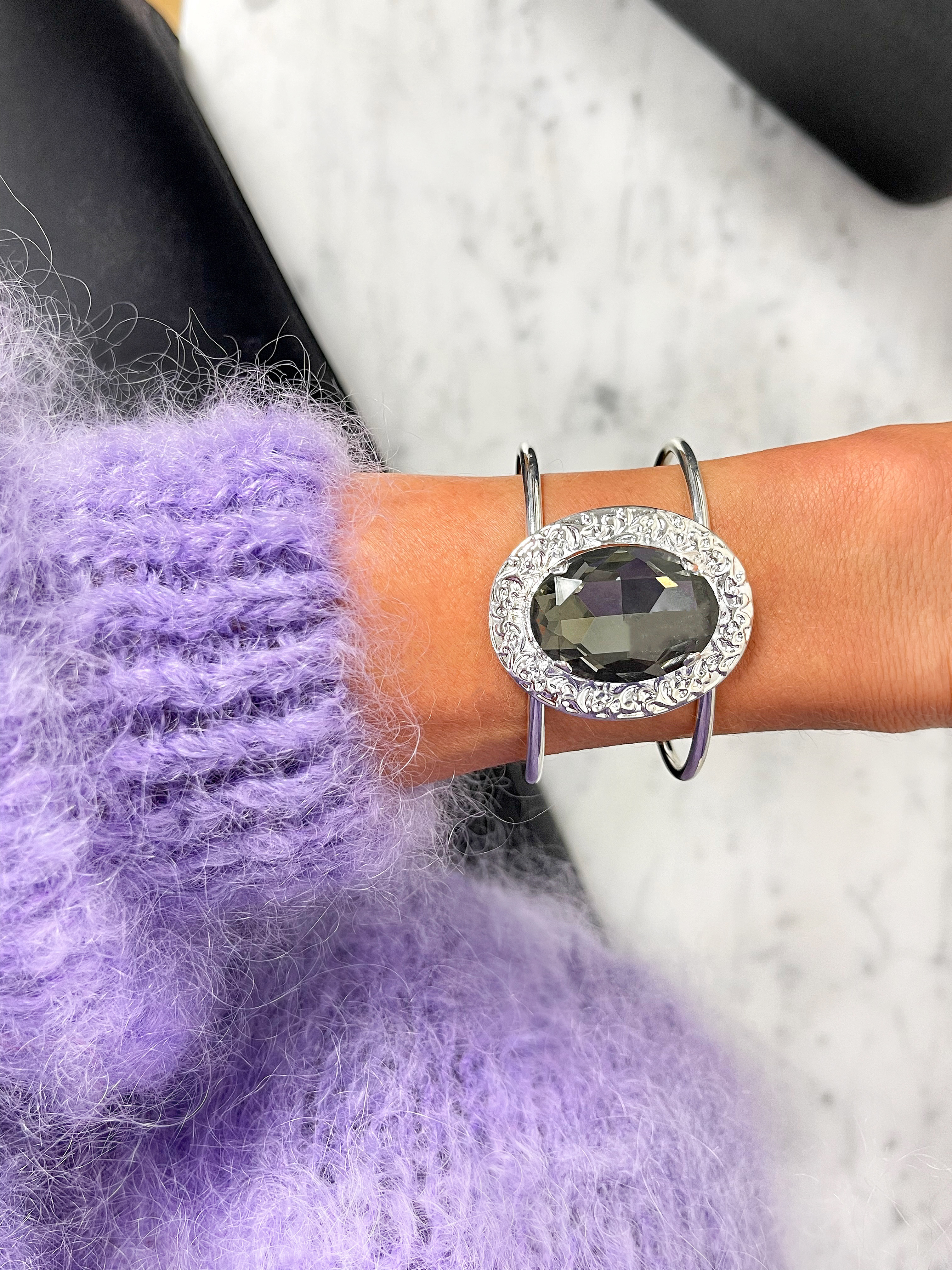 Armband Cuff Demi Black Diamond Silver