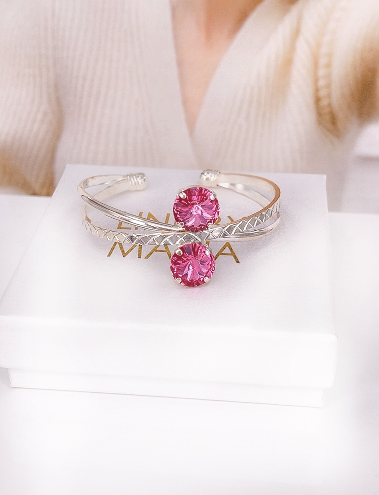 Bracelet  X-Shaped Cuff Rose Silver