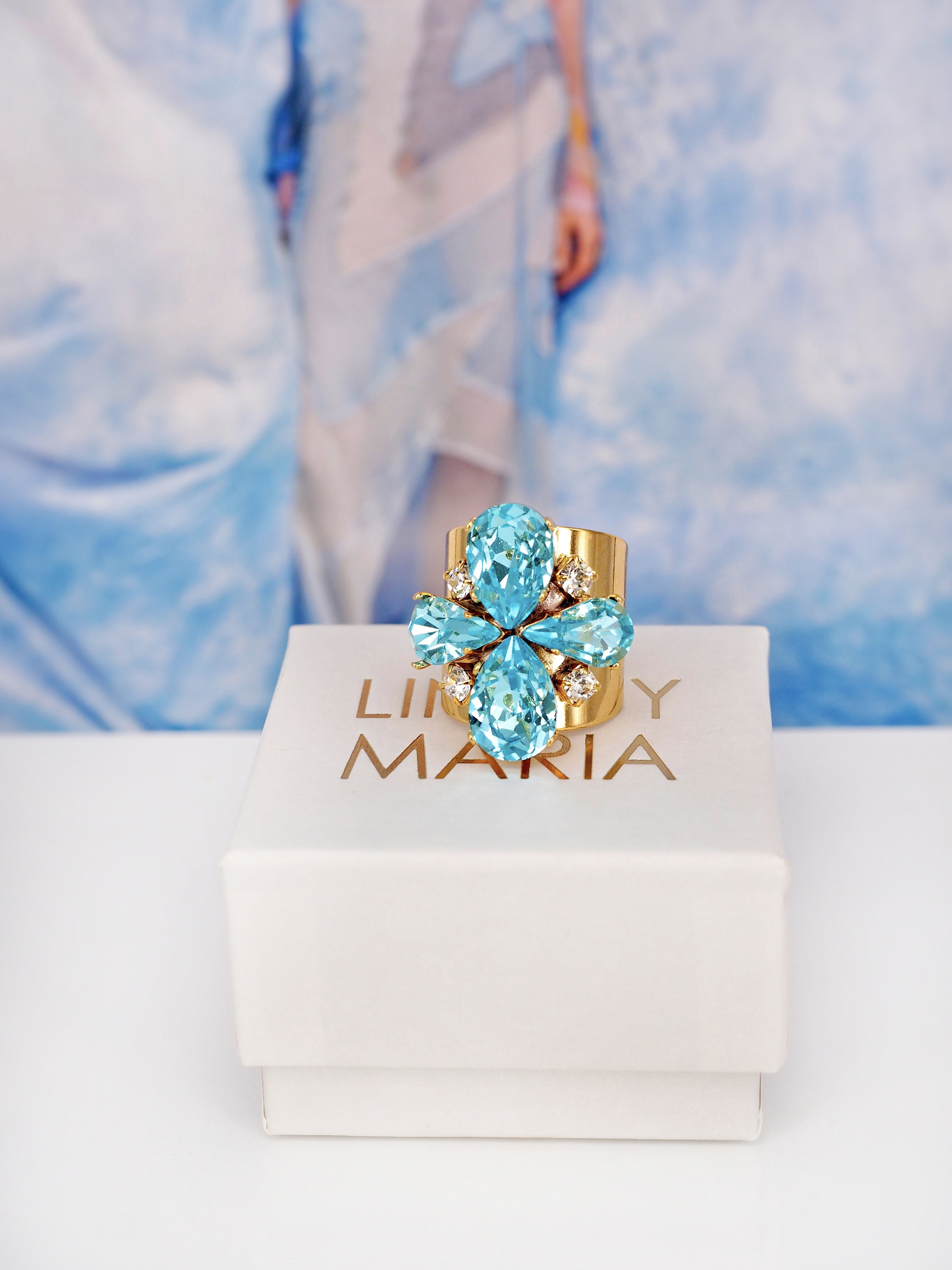 Ring Cocktail Janet Aqua Bohemica Guld