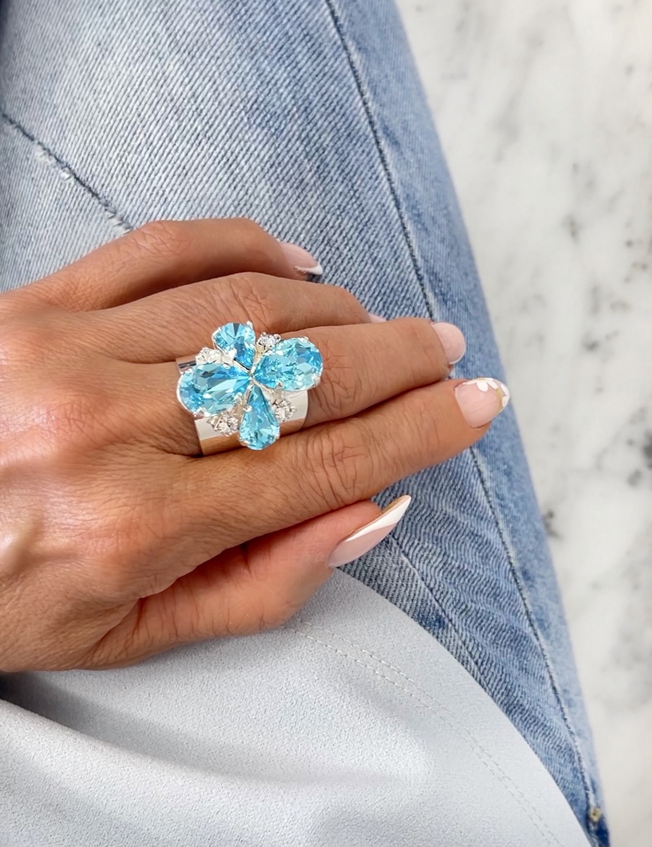Ring Cocktail Janet Aqua Bohemica Silver - 2