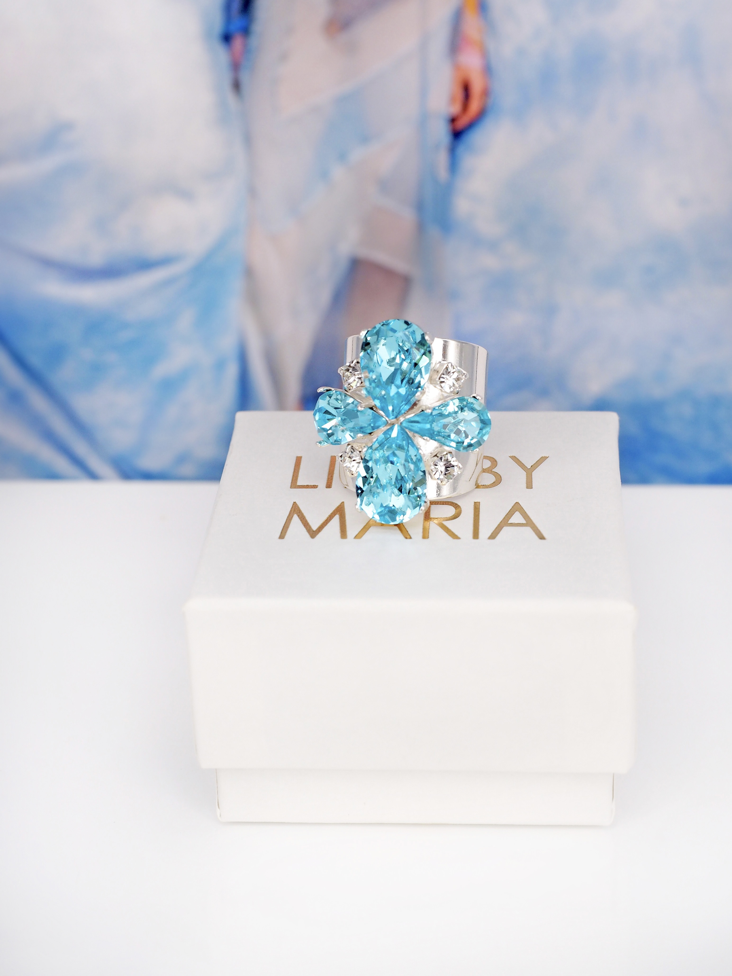 Ring Cocktail Janet Aqua Bohemica Silver