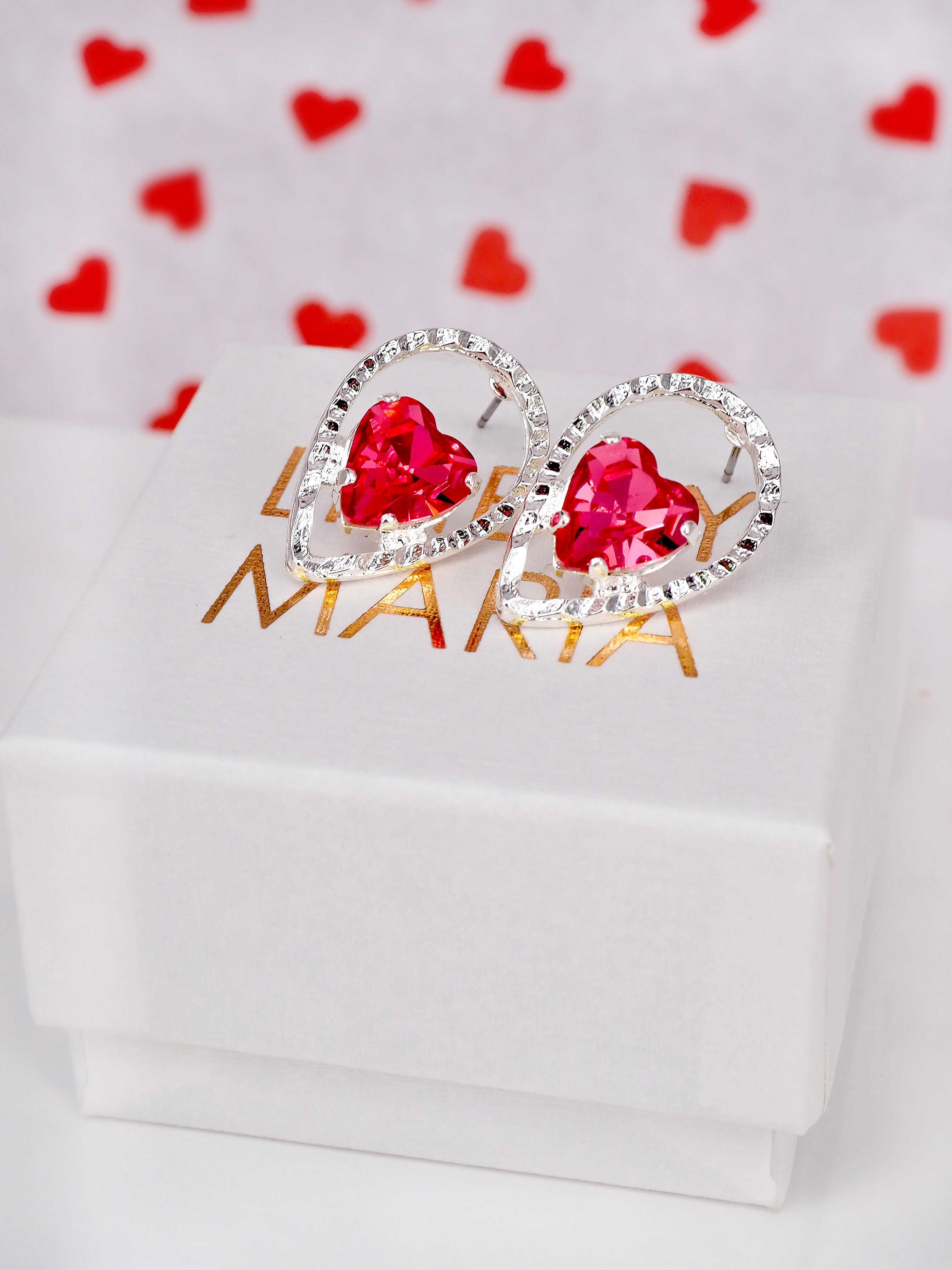 Earrings Heart Rose Silver