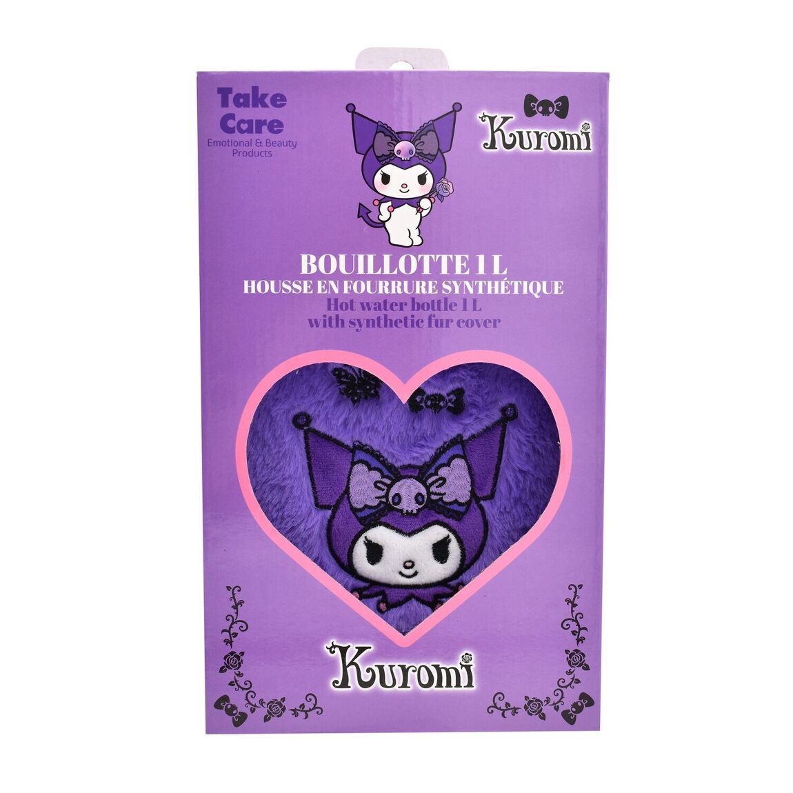 Sanrio Kuromi Varmvattenflaska med Lila Syntetpälsskydd - 1 liter  - 3
