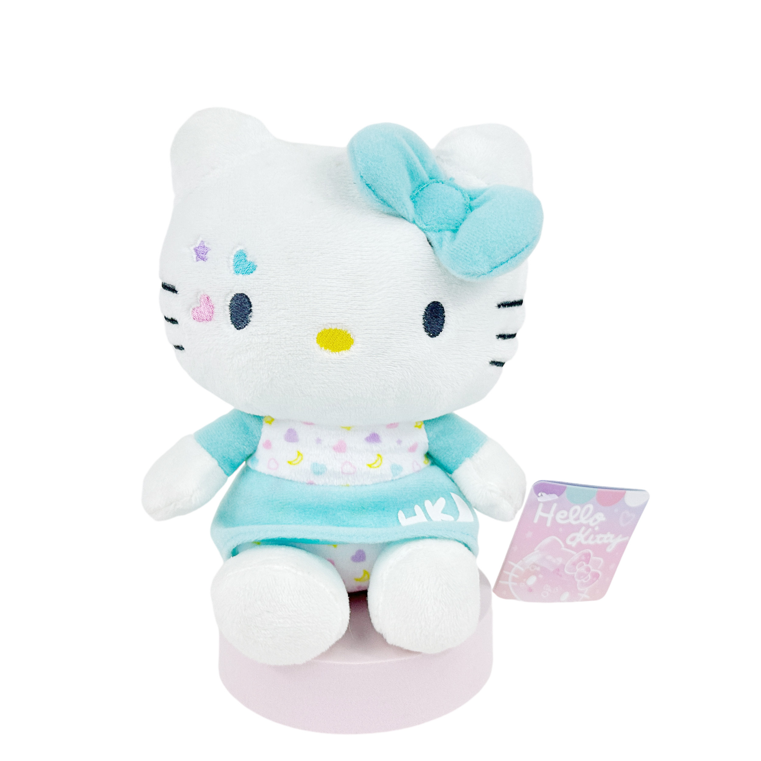 Hello Kitty Mjukis Gosedjur - Vit och Turkos Outfit med Pastellhjärtan 16 cm