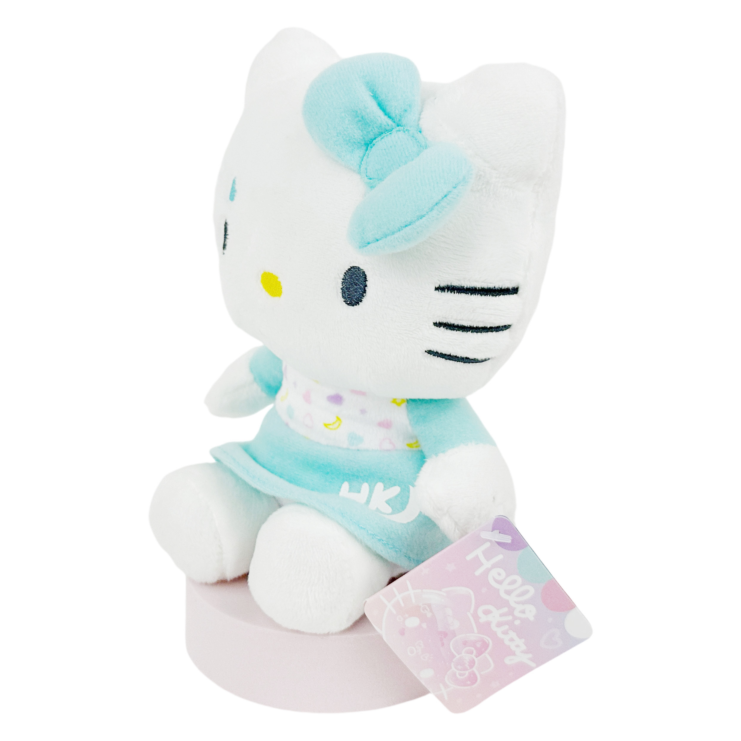 Hello Kitty Mjukis Gosedjur - Vit och Turkos Outfit med Pastellhjärtan 16 cm - 2