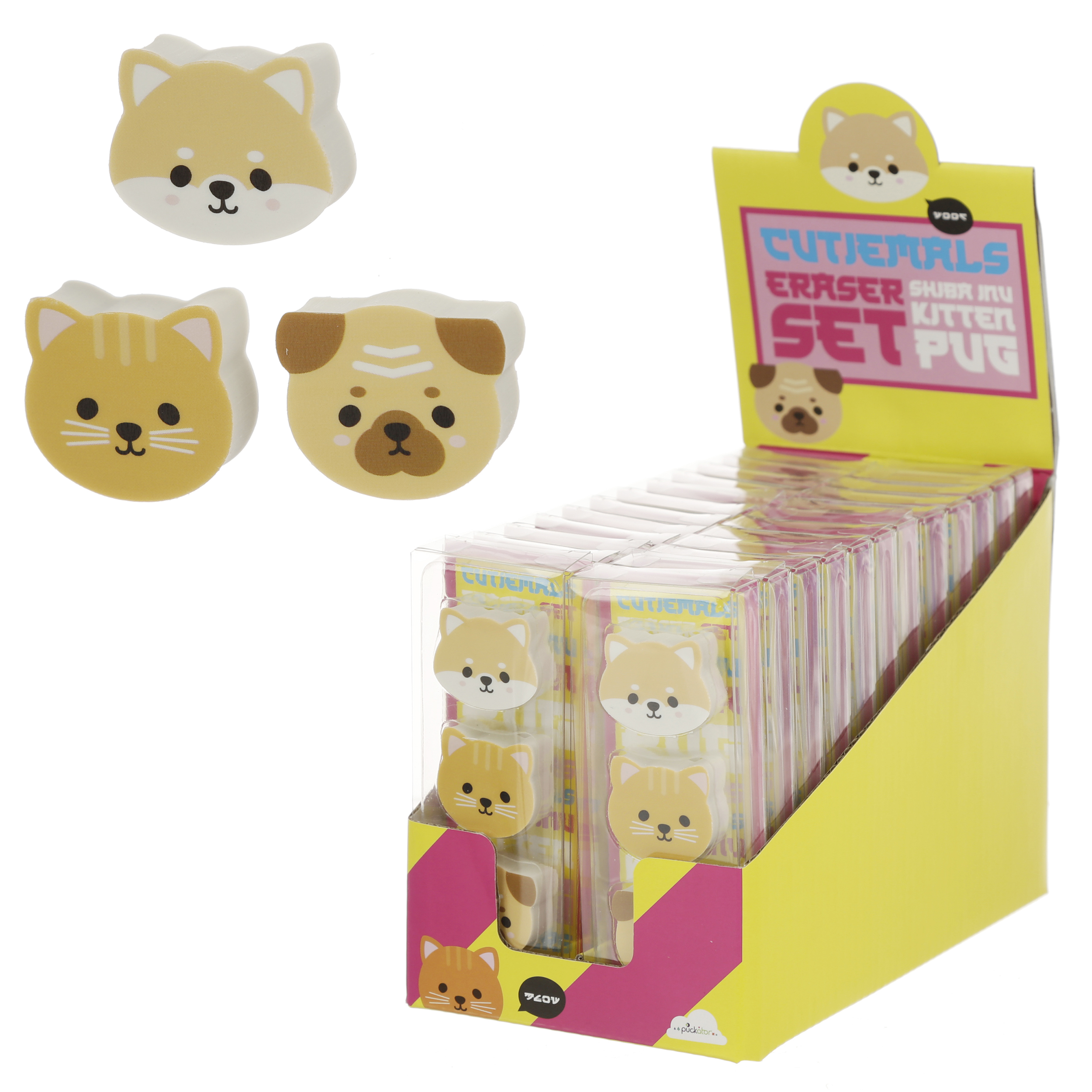 Mops, Katt, Shibu Inu Suddgummiset - 3-Pack - 4